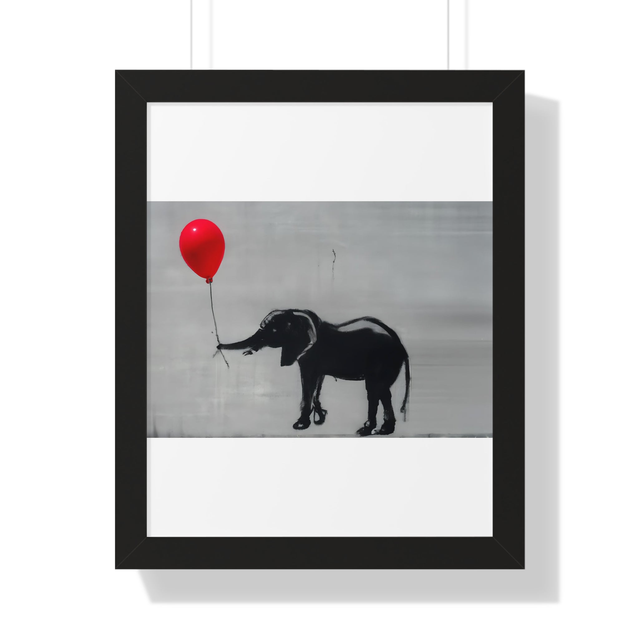 "BANKSY-STYLE ELEPHANT HOLDING A RED BALLOON" Framed Vertical Poster