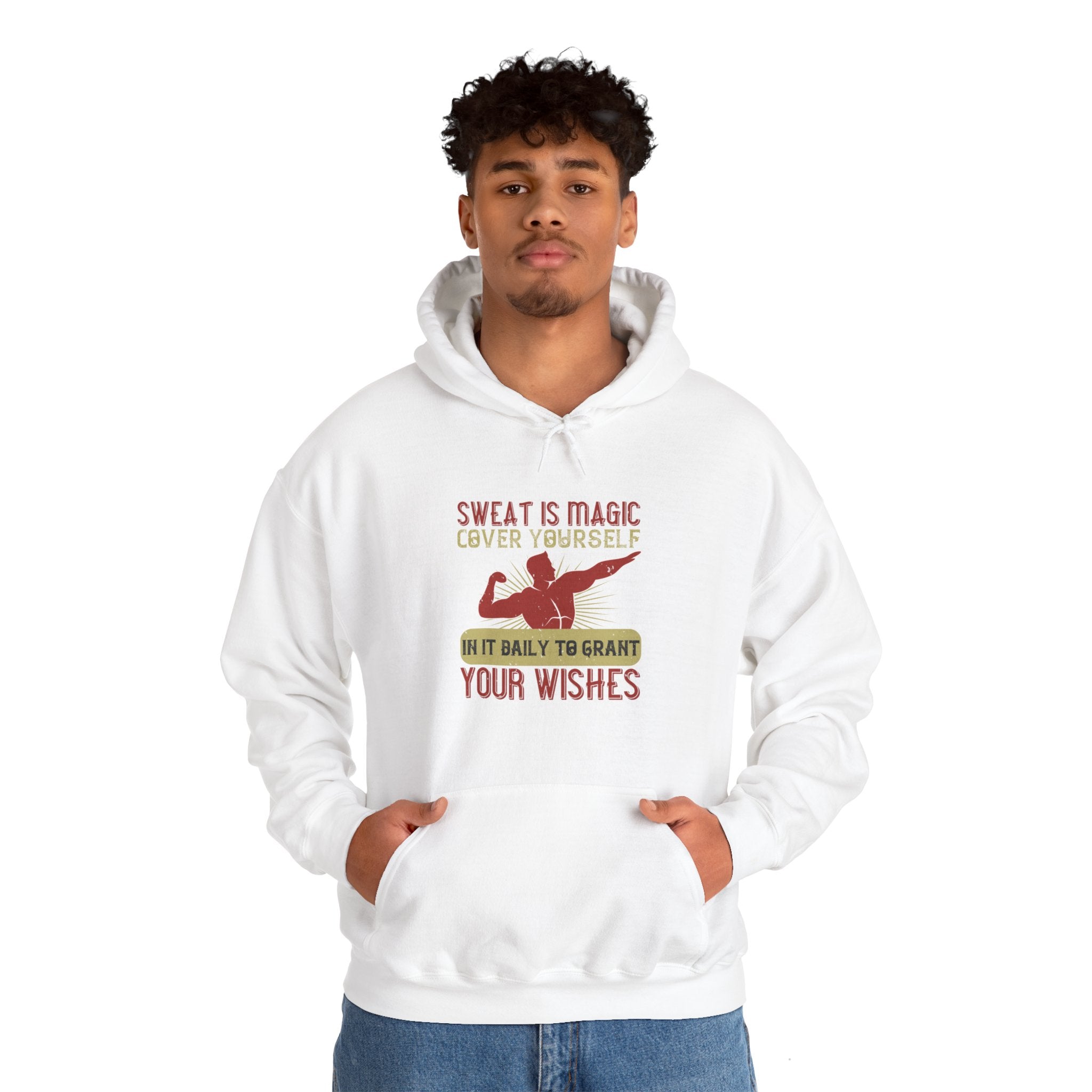 "Sweat is magic Cover yourself in it daily to grant your wishes"  Unisex Heavy Blend™ Hooded Sweatshirt