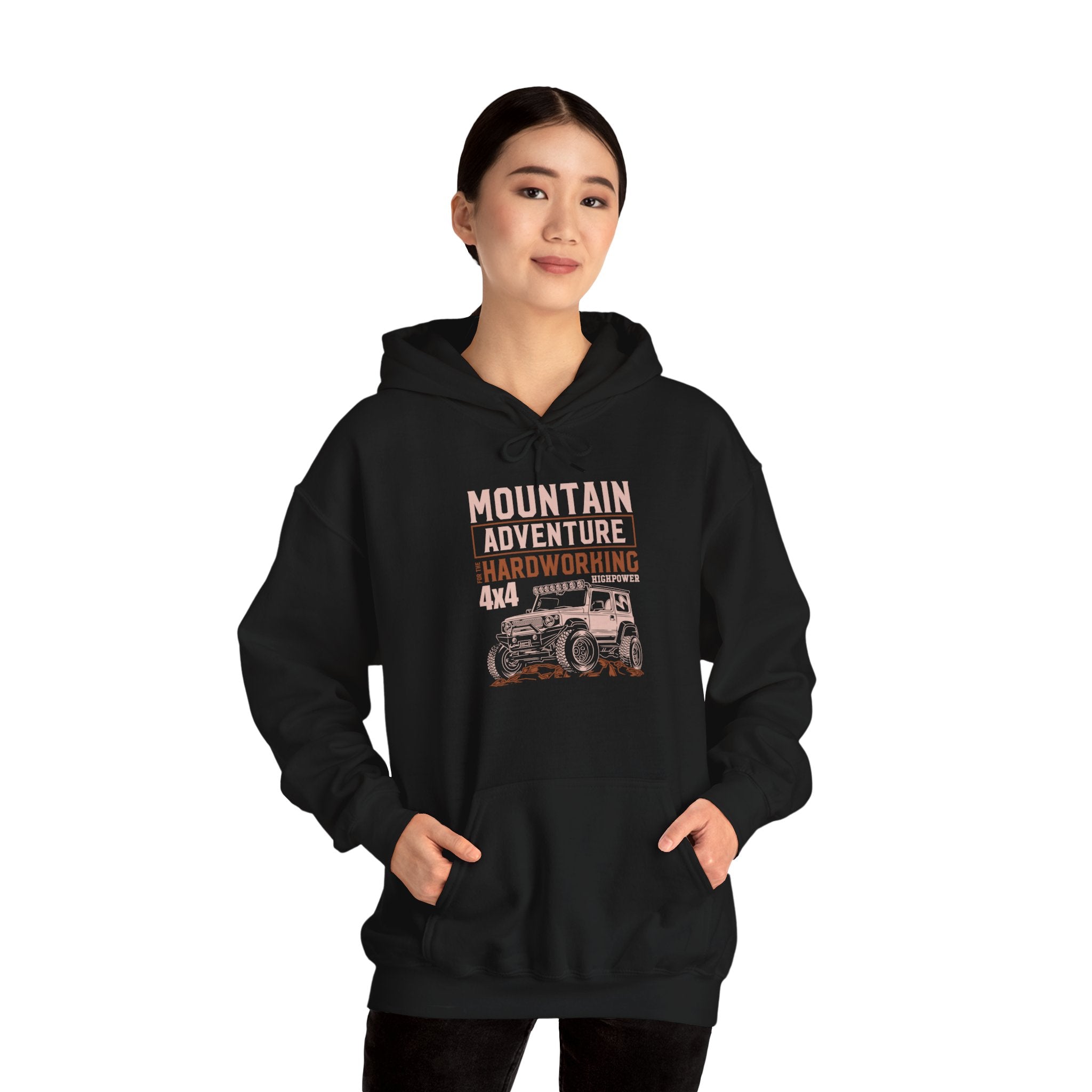 "MOUNTAIN ADVENTURE HARDWORKING 4X4" Unisex Heavy Blend™ Hooded Sweatshirt