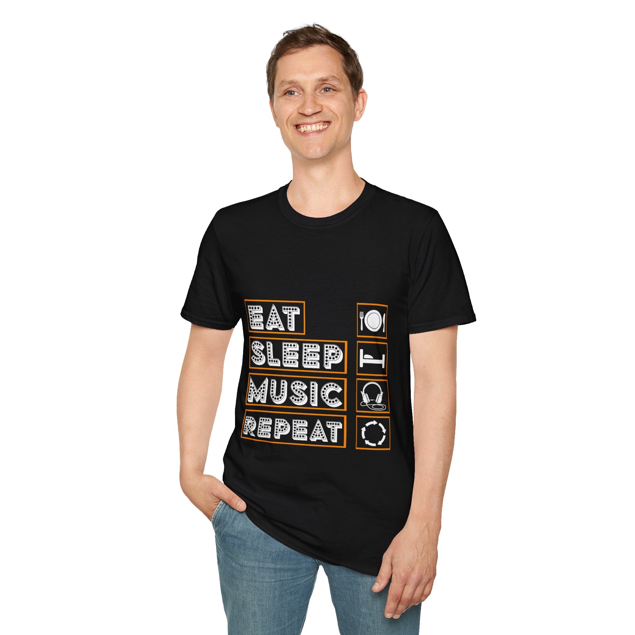 "Eat Sleep Music Repeat" Unisex Soft style T-Shirt