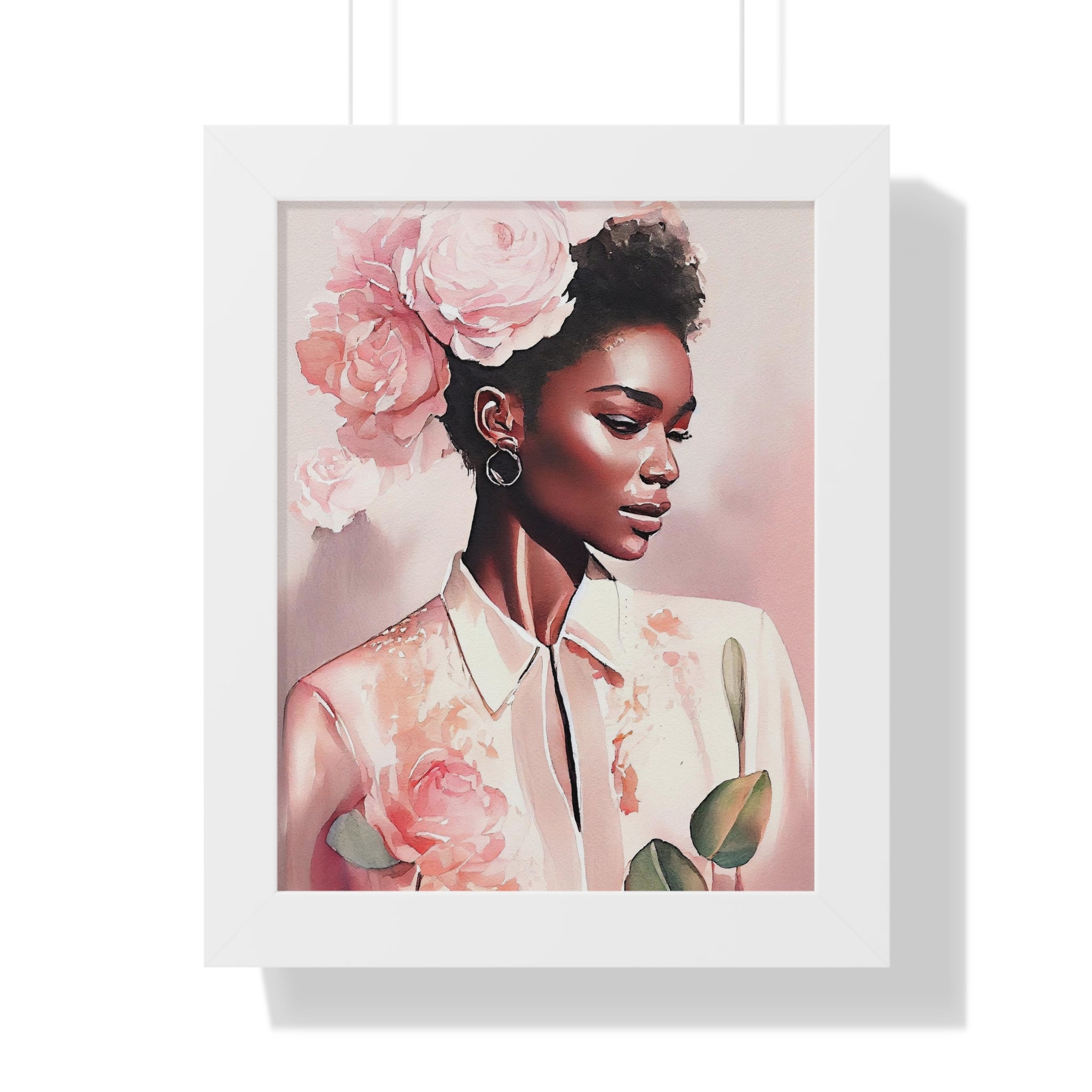 "BLACK WOMAN PEONIES" Framed Vertical Poster