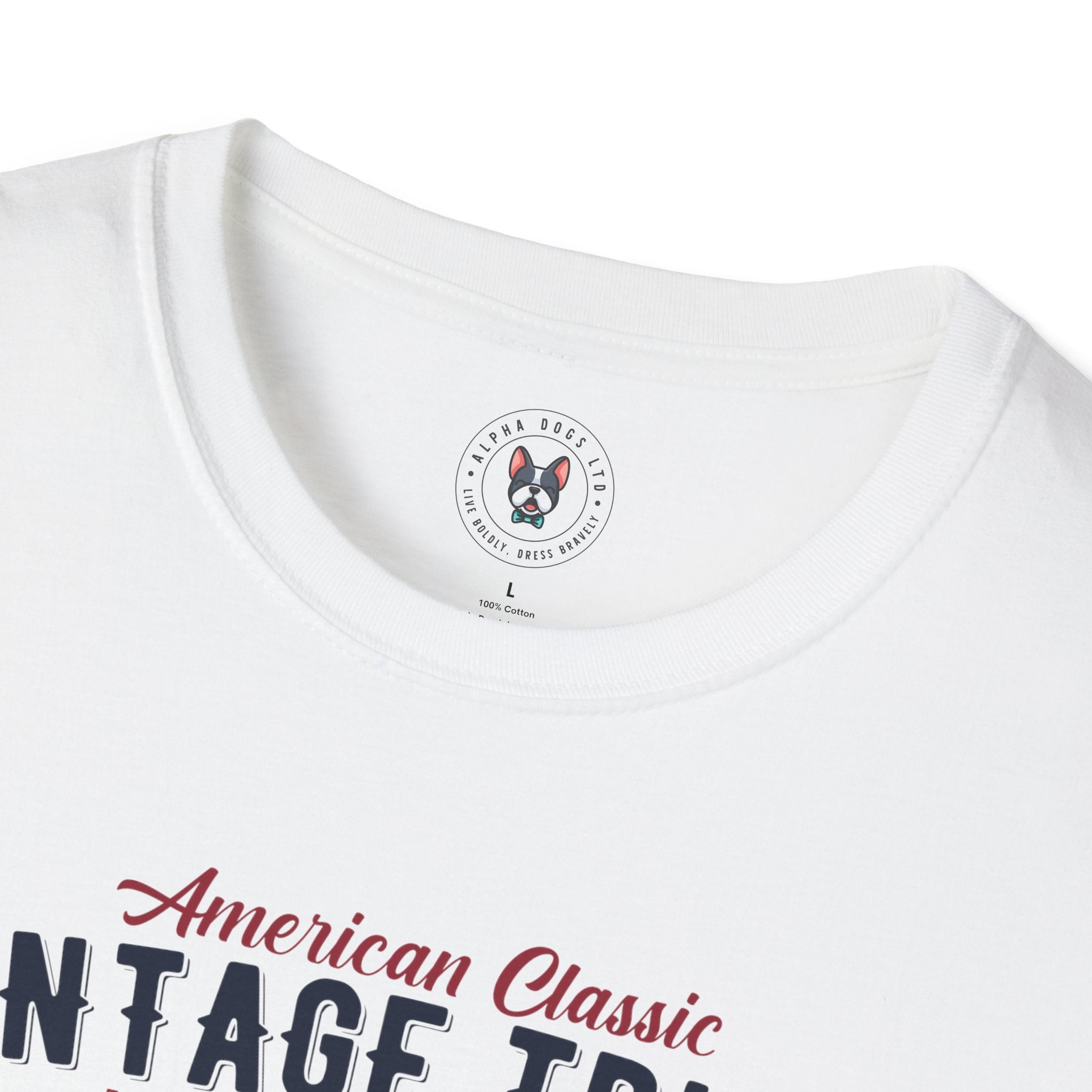 "AMERICAN CLASSIC VINTAGE TRUCK ESTABLISHED SINCE 1938 GARAGE CO. SERVICE & REPAIR ORIGINAL SPARE PARTS AUTHENTIC HANDCRAFTED" Unisex Soft style T-Shirt