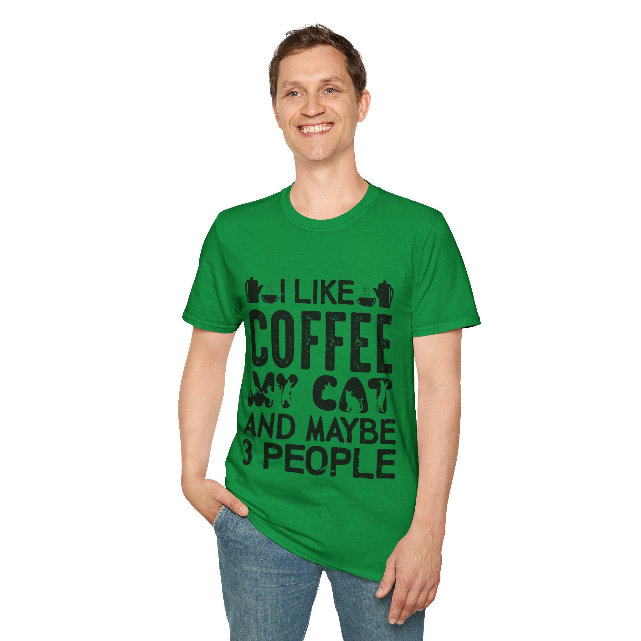 "I LIKE COFFEE MY CAT AND MAYBE 3 PEOPLE" Unisex Soft style T-Shirt