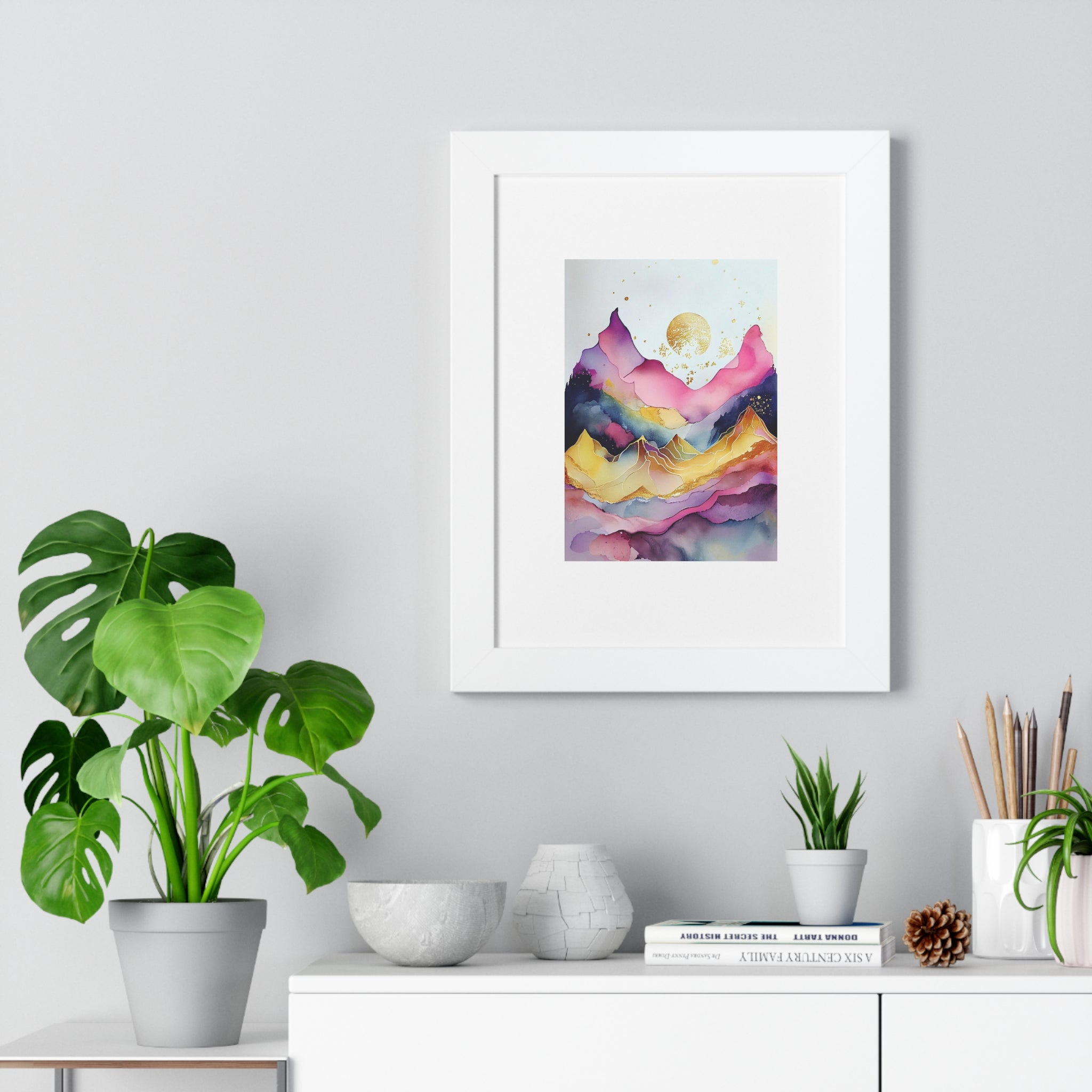 "ABSTRACT ALCOHOLIC INK MOUNTAIN" Framed Vertical Poster