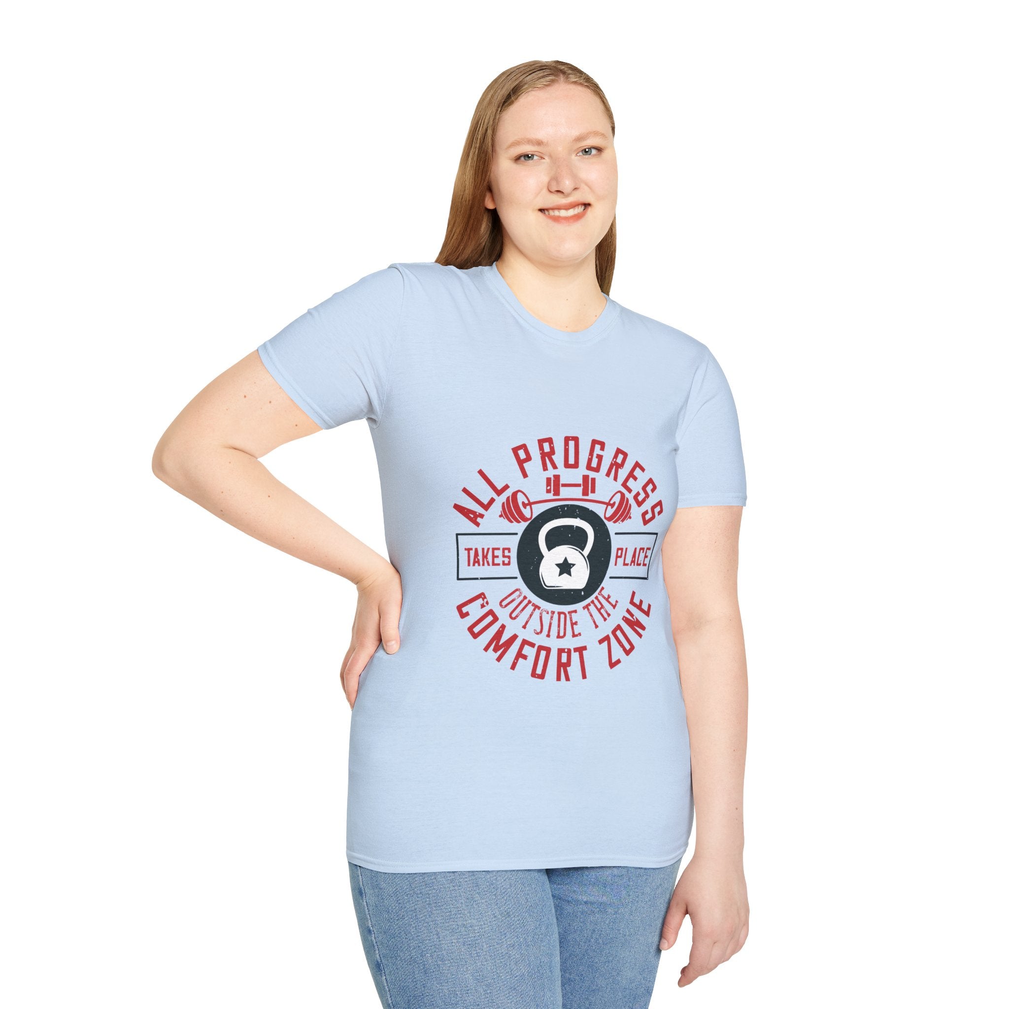 "All ProgressTakes Place Outside Of Comfort Zone" Unisex Soft style T-Shirt