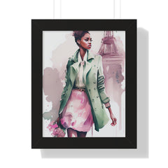 "BLACK WOMAN PARIS STREETS" Framed Vertical Poster