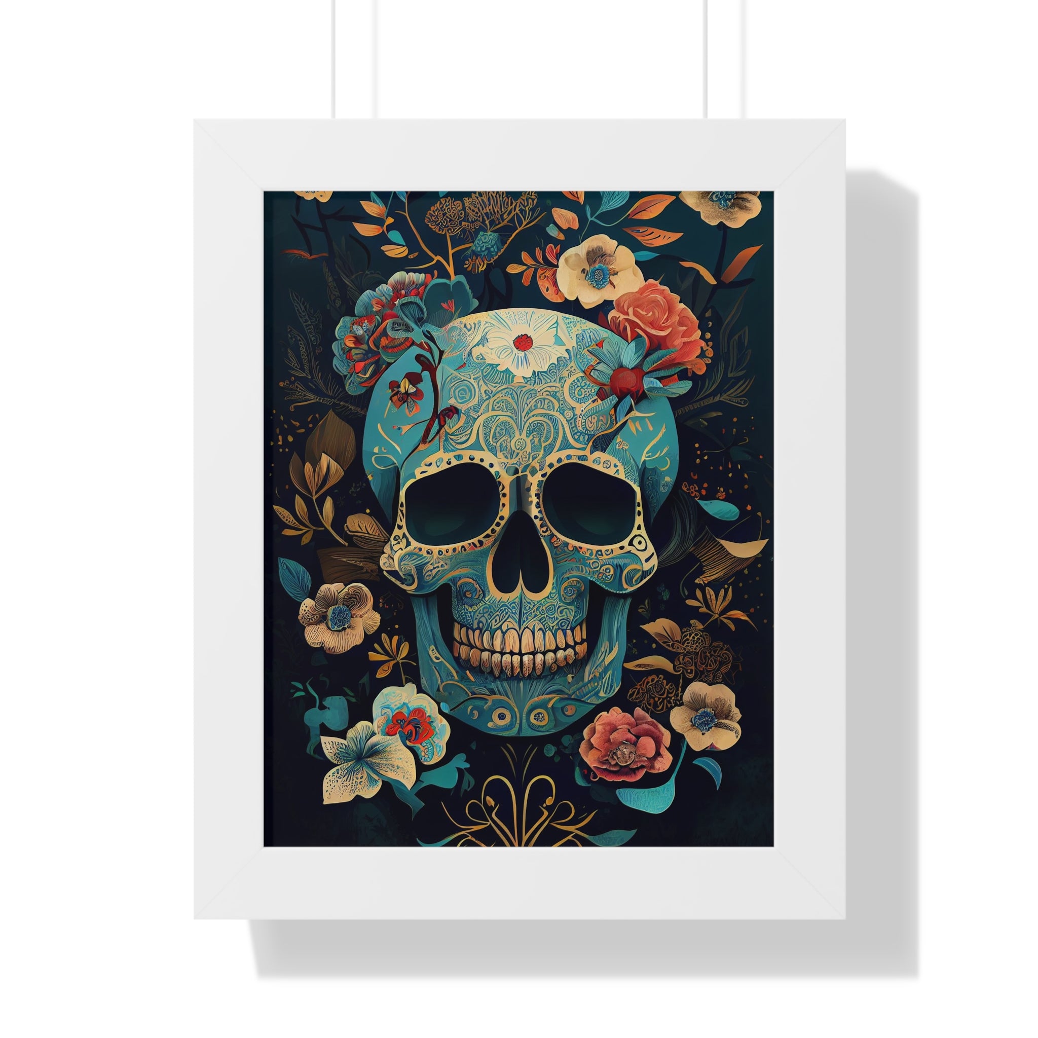 "BLUE CHINOISERIE SUGAR SKULL" Framed Vertical Poster