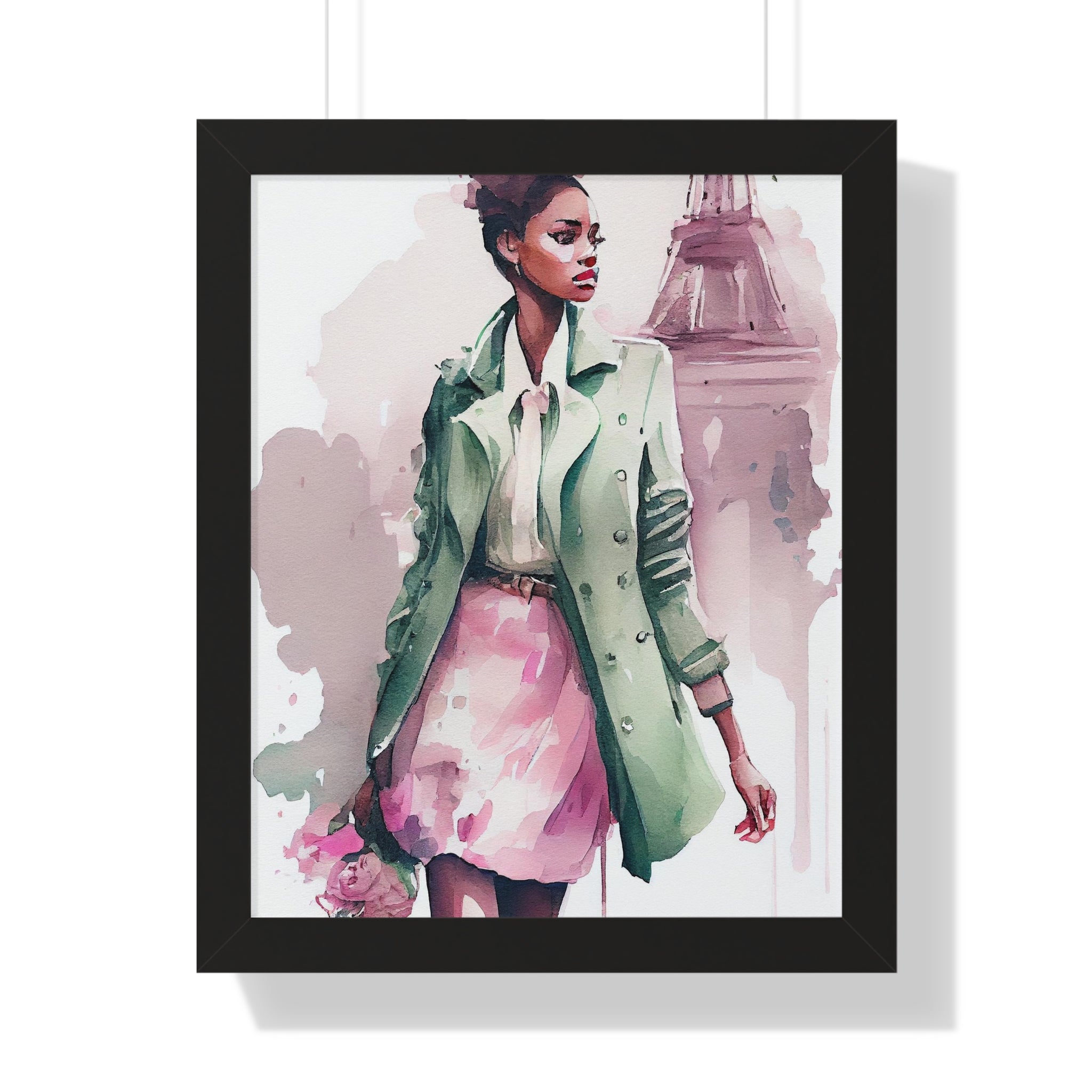 "BLACK WOMAN PARIS STREETS" Framed Vertical Poster