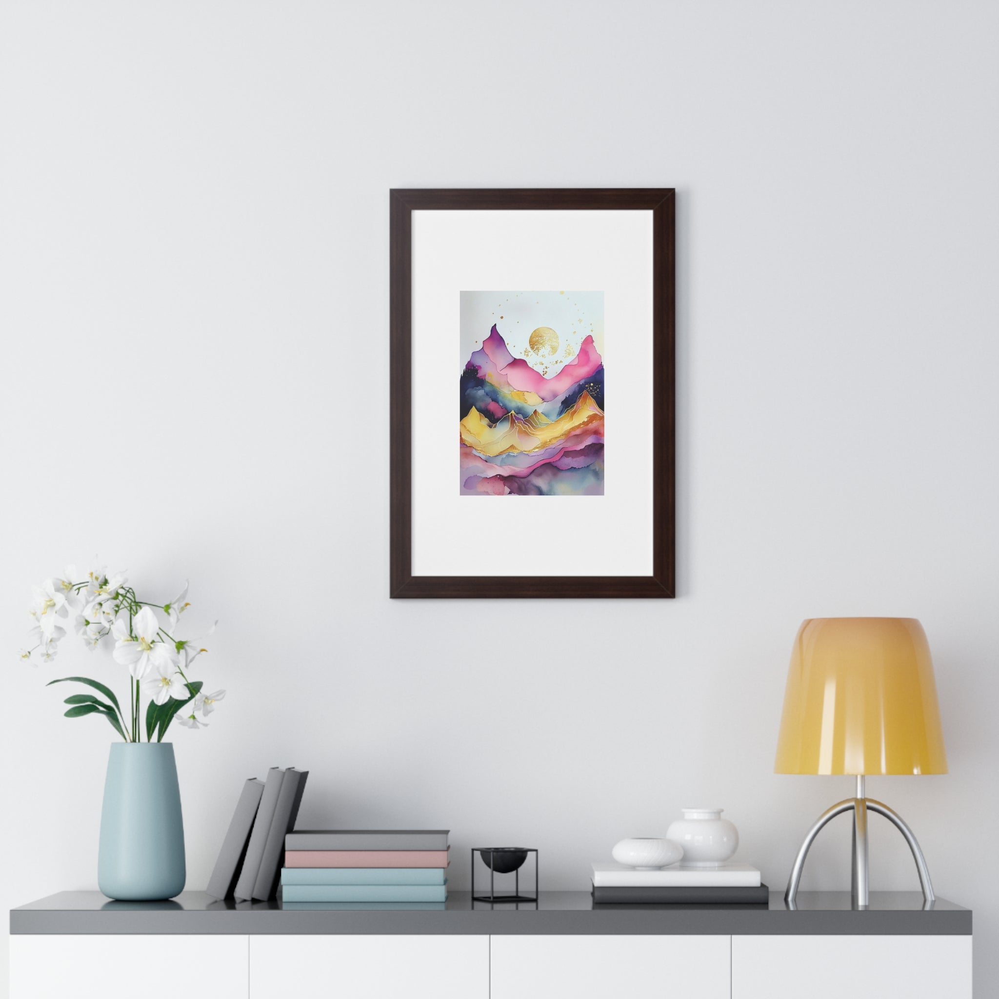 "ABSTRACT ALCOHOLIC INK MOUNTAIN" Framed Vertical Poster