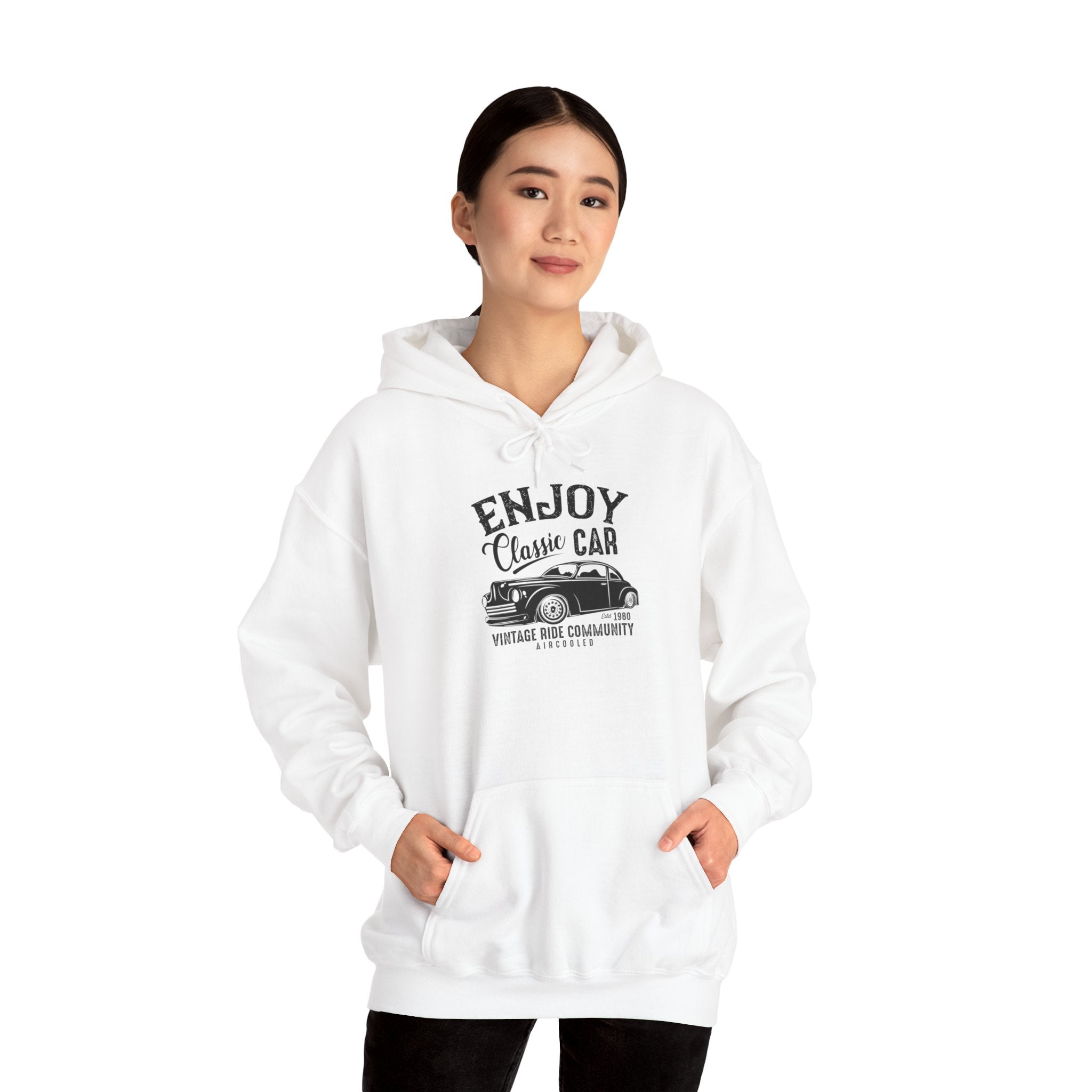 "ENJOY CLASSIC CAR VINTAGE RIDE COMMUNITY AIR-COOLED" Unisex Heavy Blend™ Hooded Sweatshirt