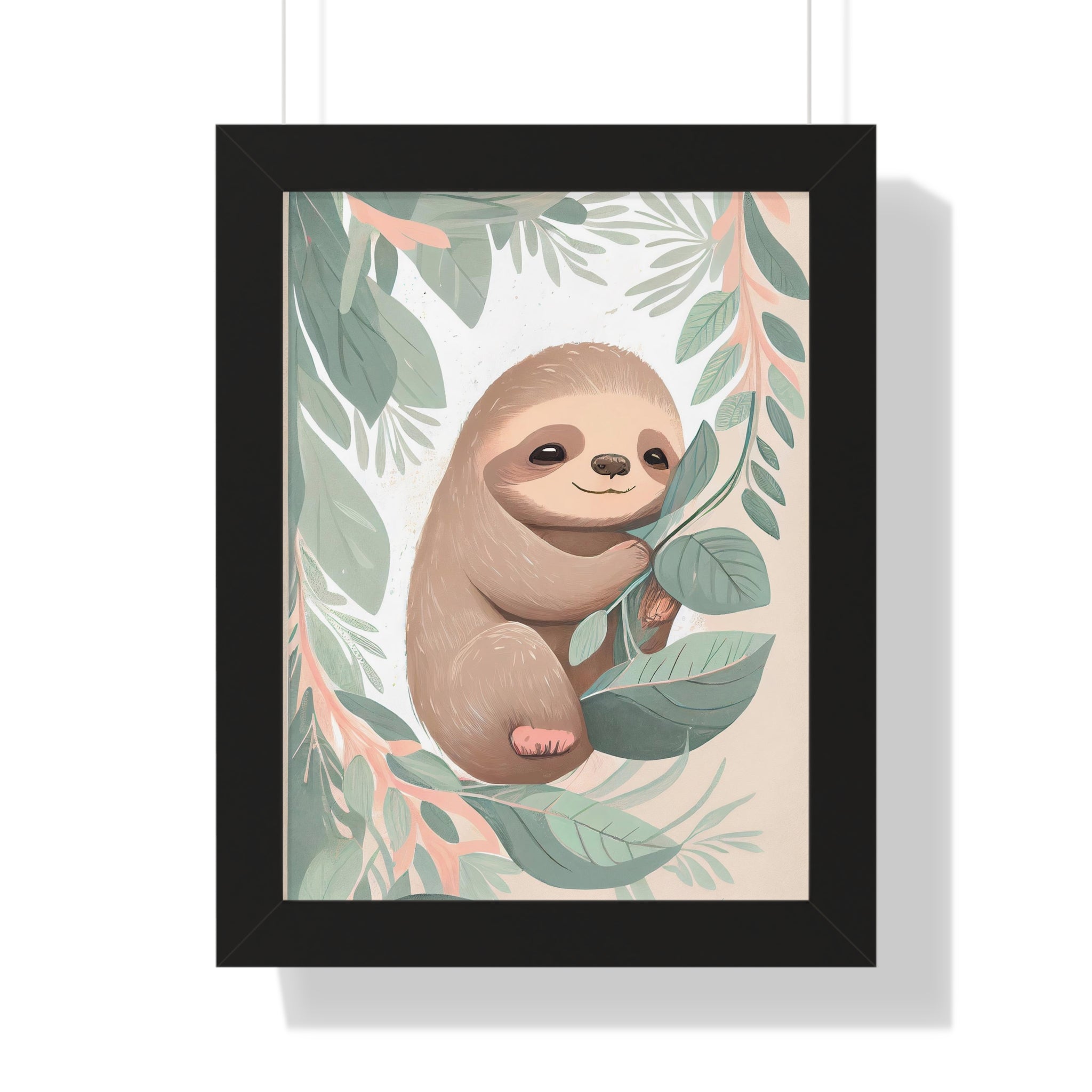 "ABSTRACT BABY SLOTH ON LEAF" Framed Vertical Poster