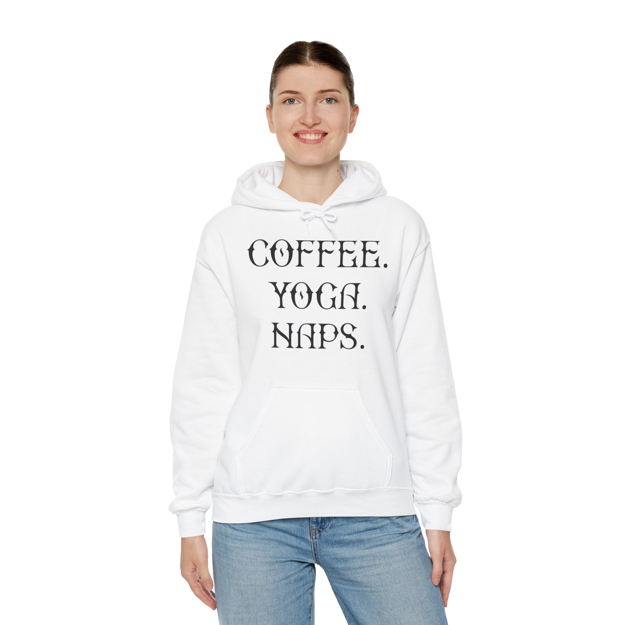 "COFFEE YOGA NAPS" Unisex Heavy Blend™ Hooded Sweatshirt