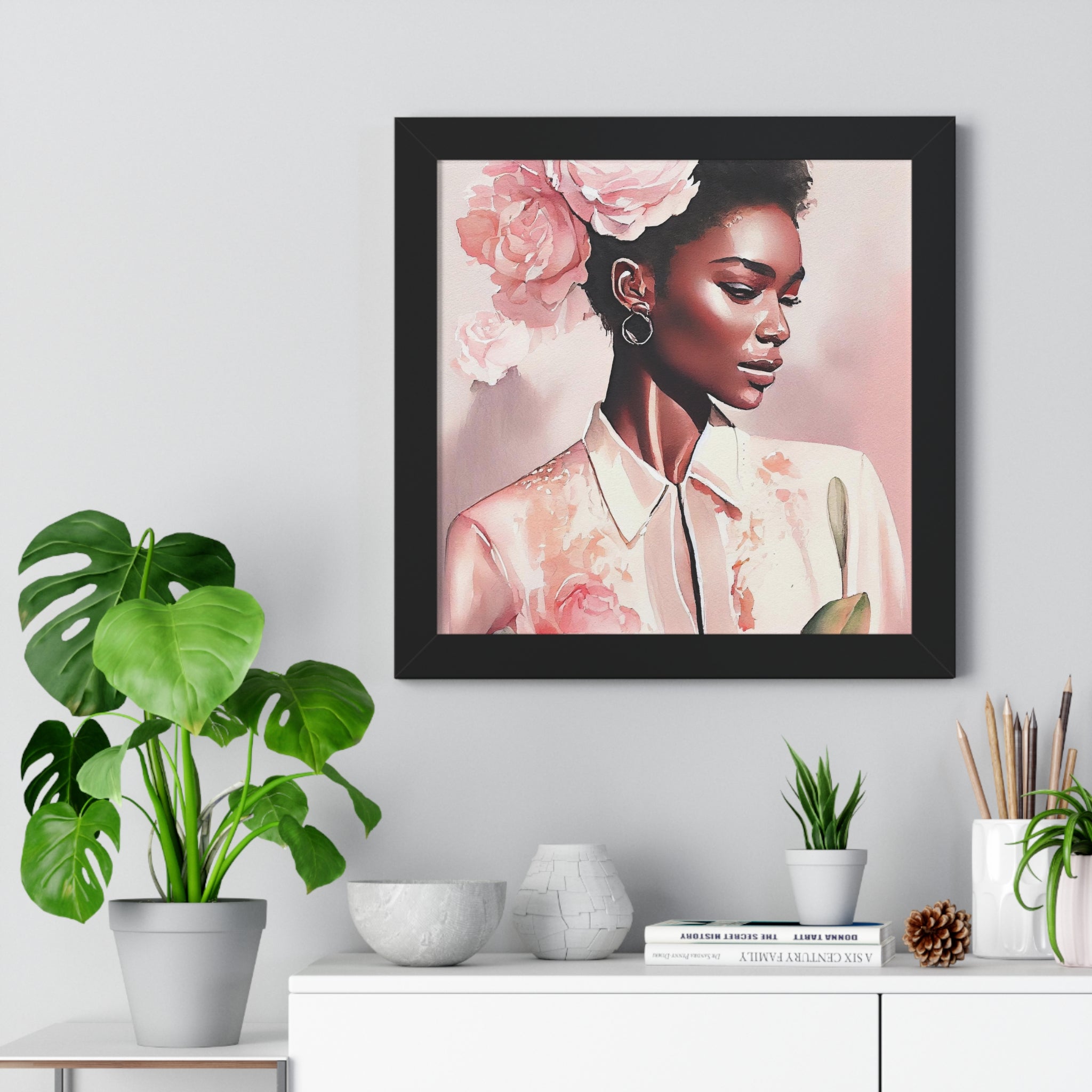 "BLACK WOMAN PEONIES" Framed Vertical Poster