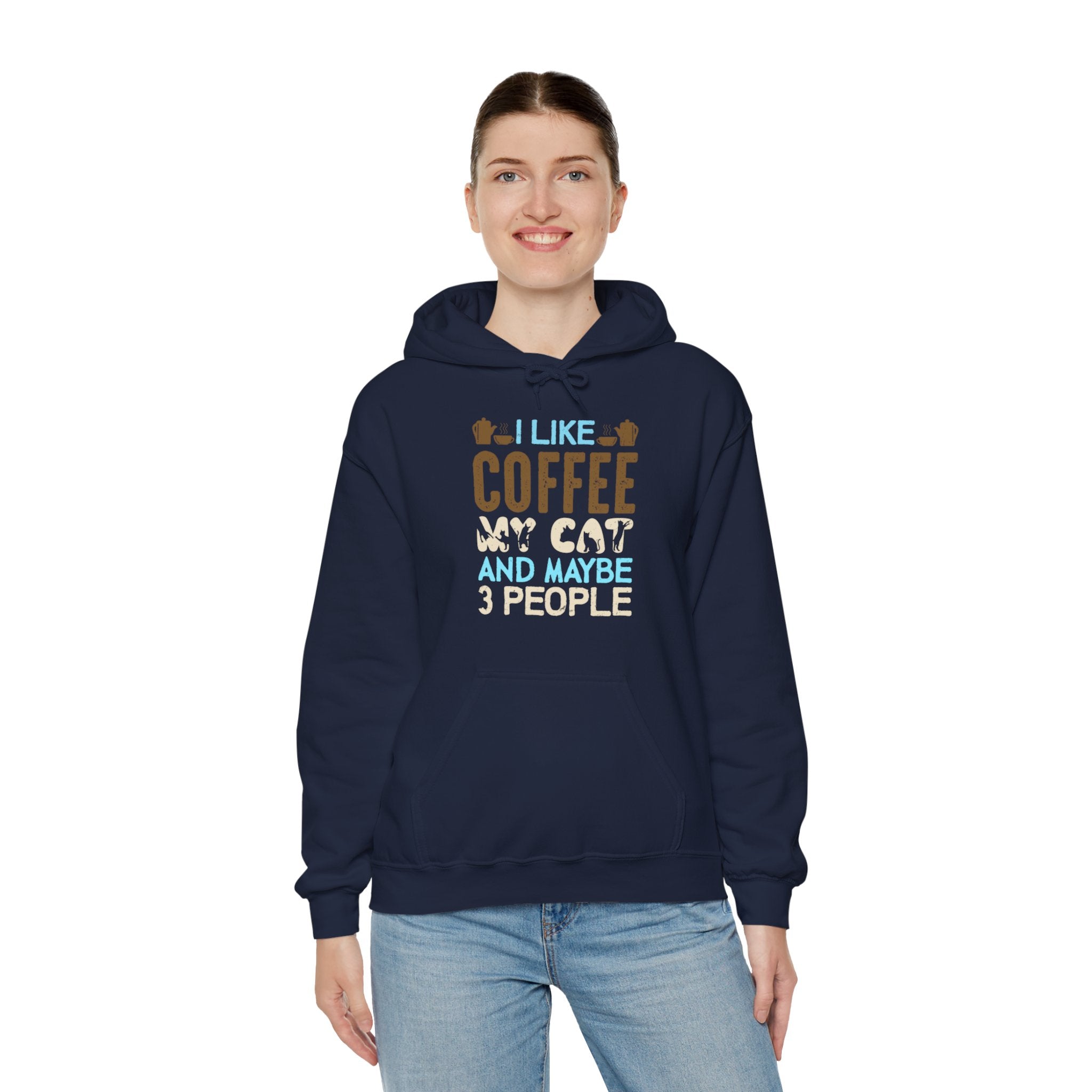 "I LIKE COFFEE MY CAT AND MAYBE 3 PEOPLE" Unisex Heavy Blend™ Hooded Sweatshirt