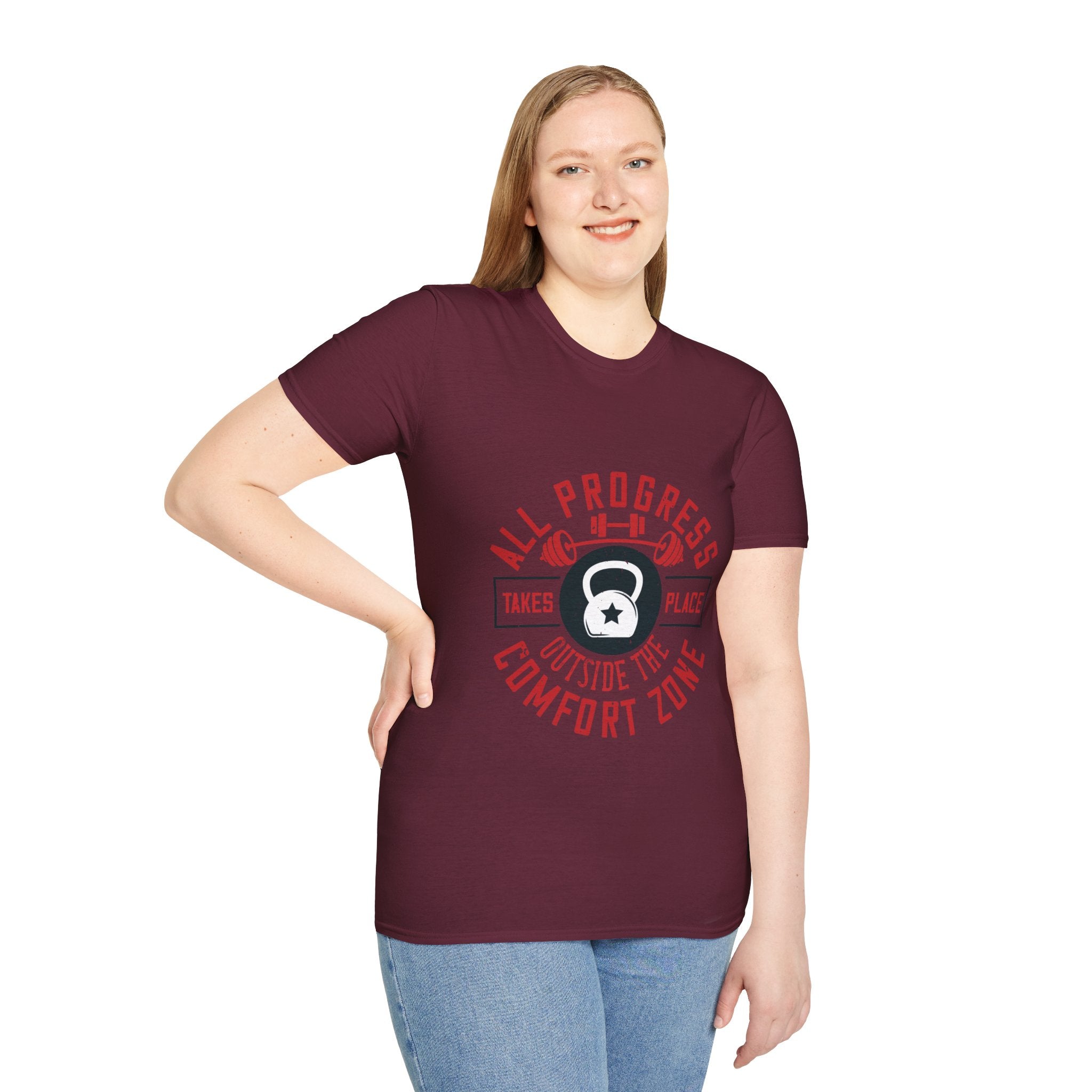 "All ProgressTakes Place Outside Of Comfort Zone" Unisex Soft style T-Shirt