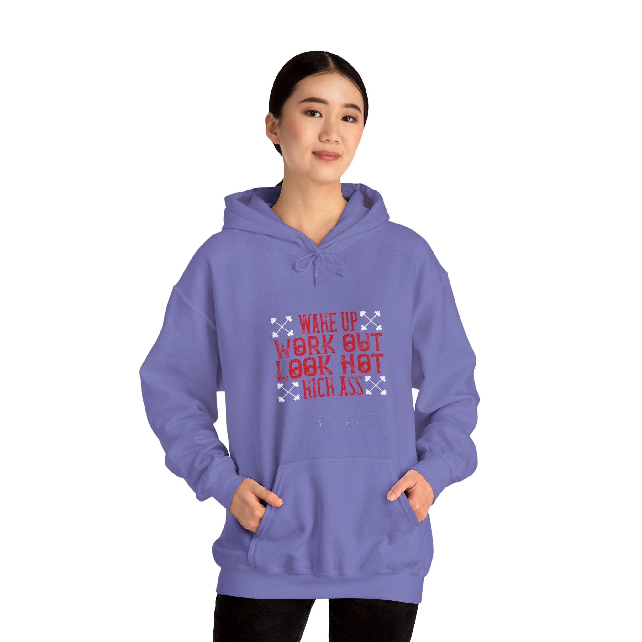 "Wake up. Work out. Look hot. Kick ass" Unisex Heavy Blend™ Hooded Sweatshirt