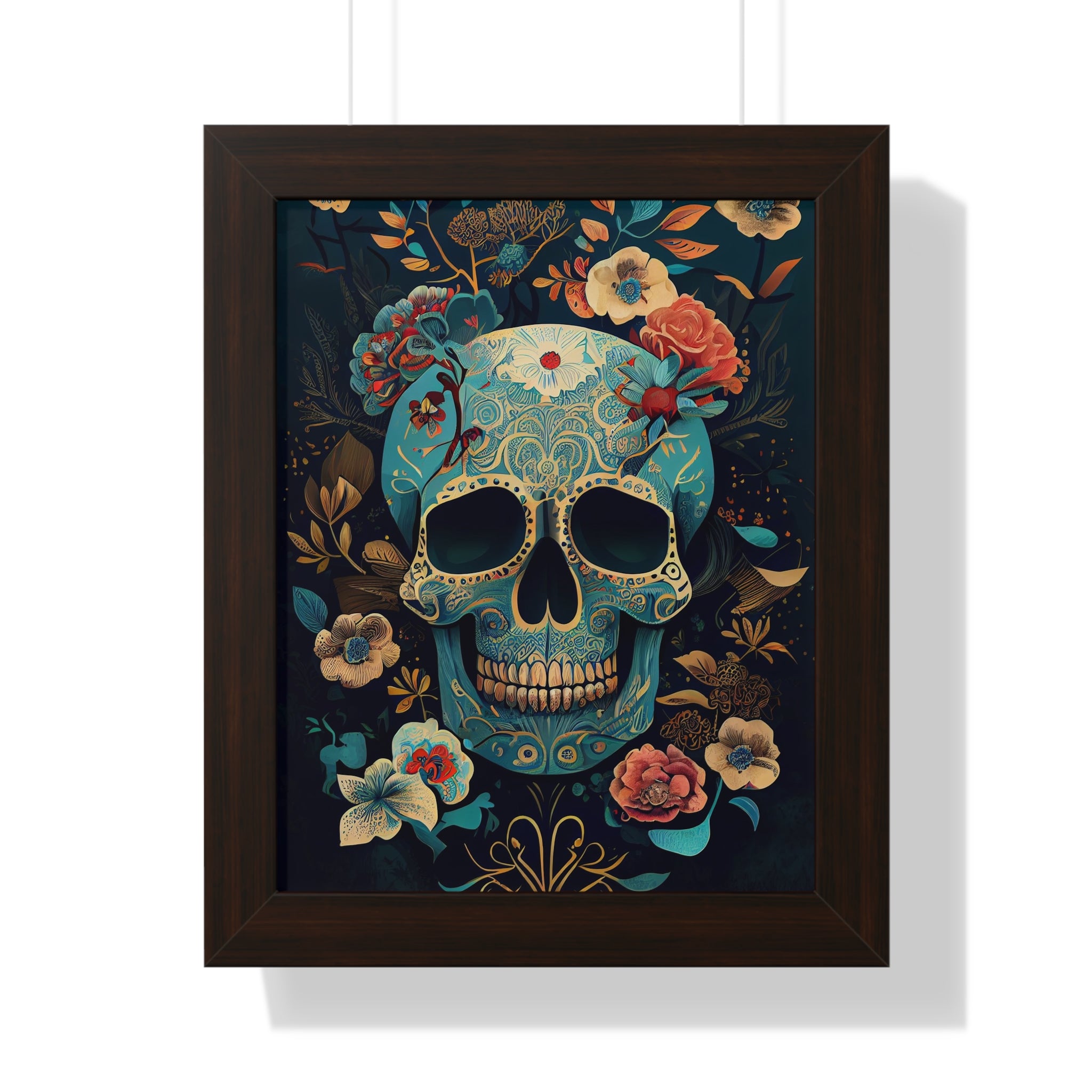 "BLUE CHINOISERIE SUGAR SKULL" Framed Vertical Poster