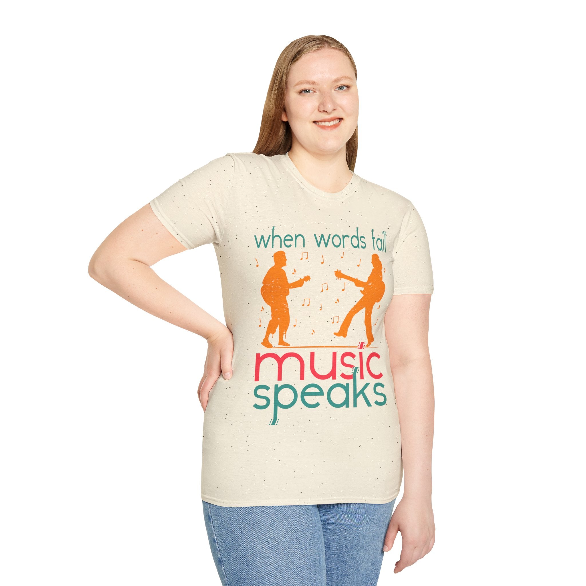 "When Words Fail Music Speaks" Unisex Soft style T-Shirt