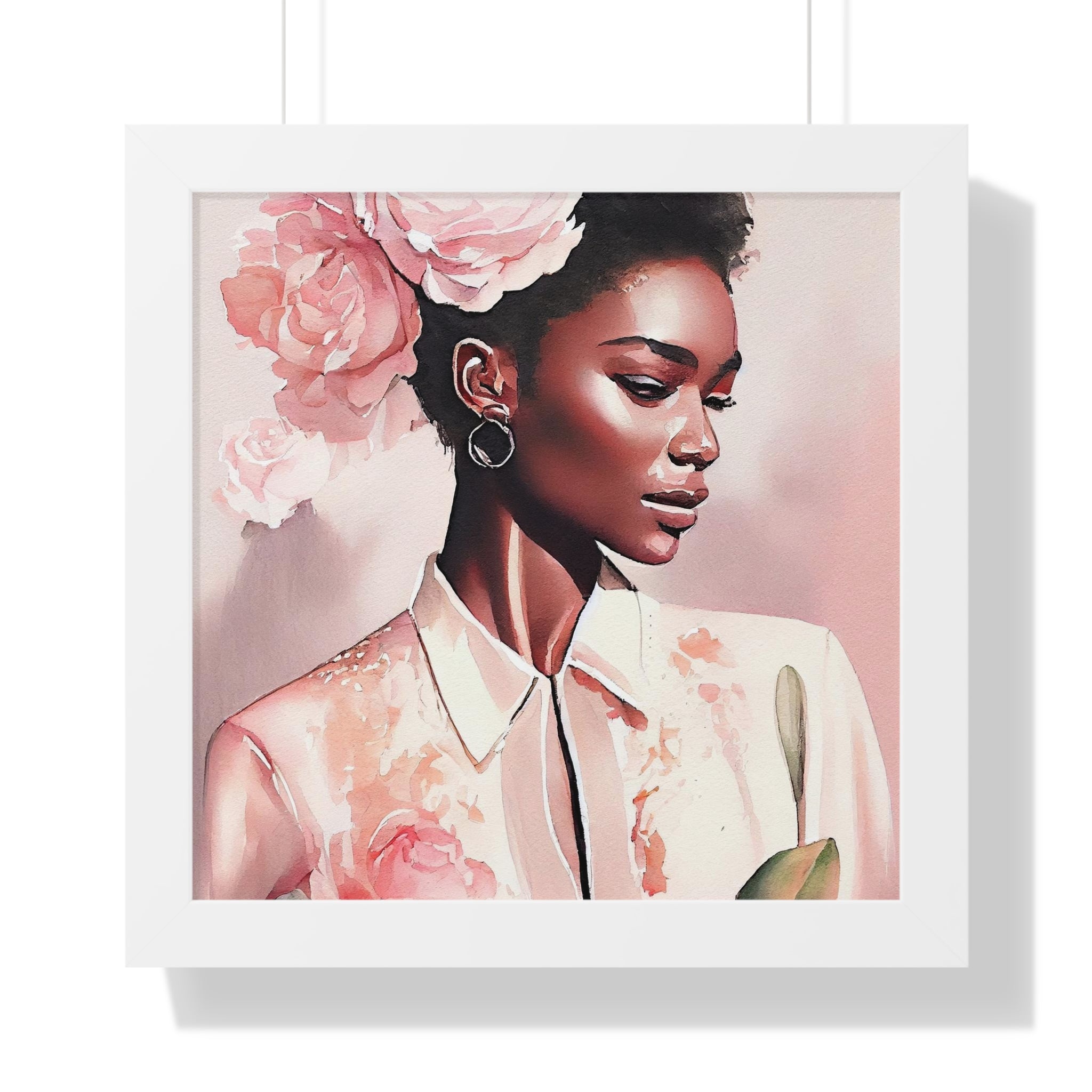 "BLACK WOMAN PEONIES" Framed Vertical Poster