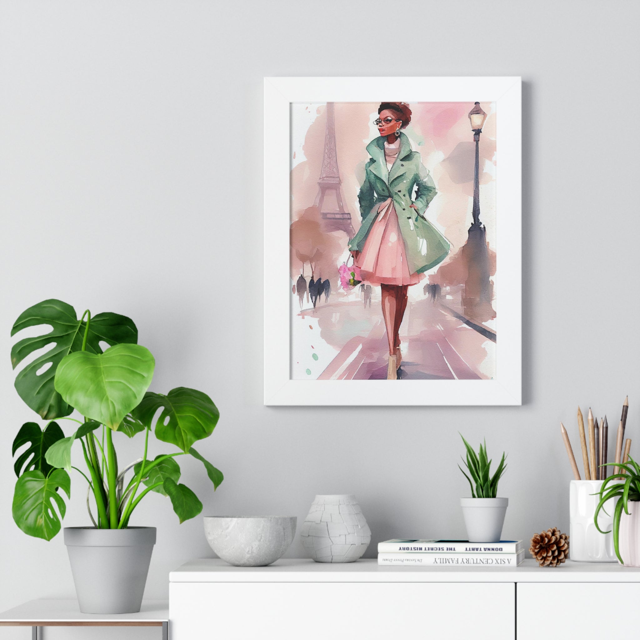 "BLACK WOMAN PARIS GLASSES" Framed Vertical Poster