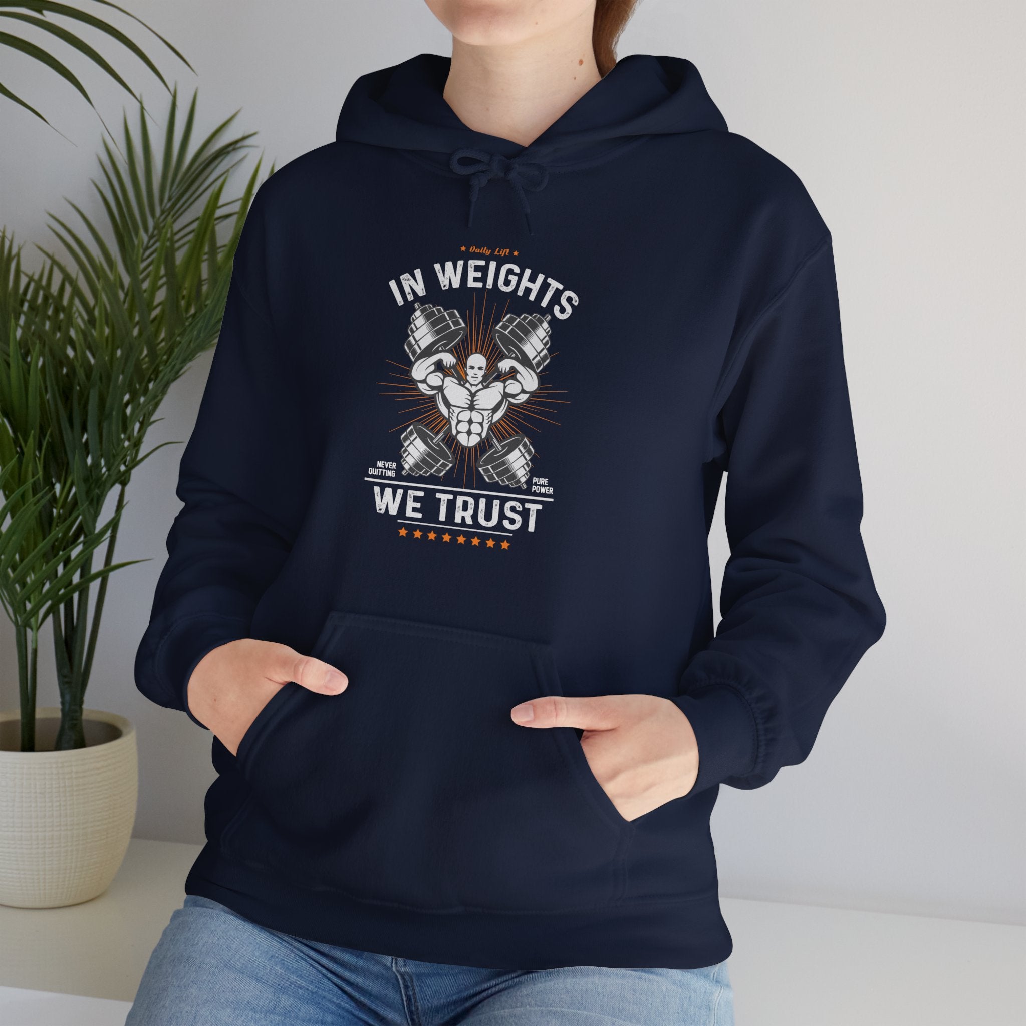 "In Weights We Trust" Unisex Heavy Blend™ Hooded Sweatshirt