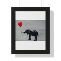 "BANKSY-STYLE ELEPHANT HOLDING A RED BALLOON" Framed Vertical Poster