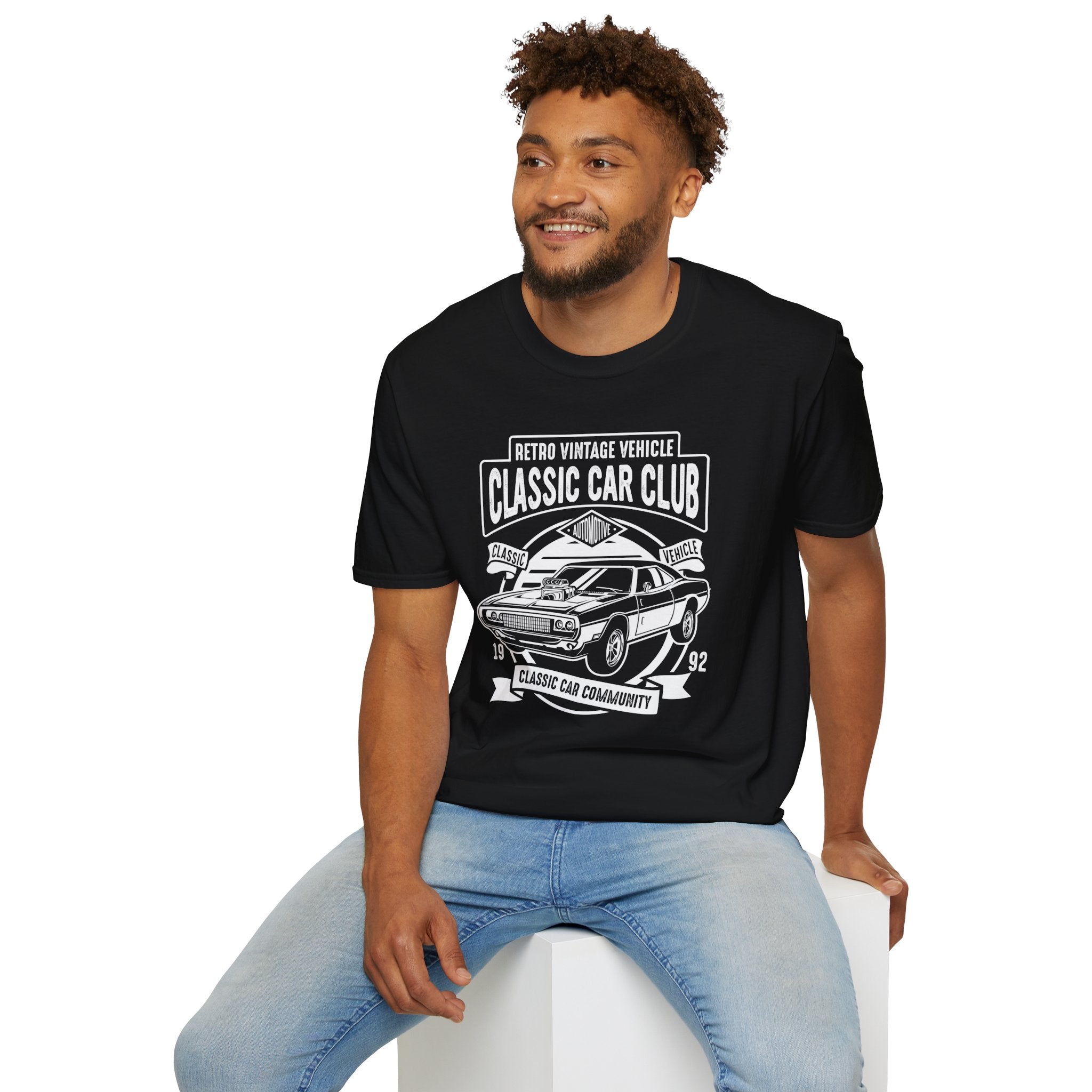 "RETRO VINTAGE VEHICLE CLASSIC CAR CLUB CLASSIC CAR COMMUNITY" Unisex Soft style T-Shirt