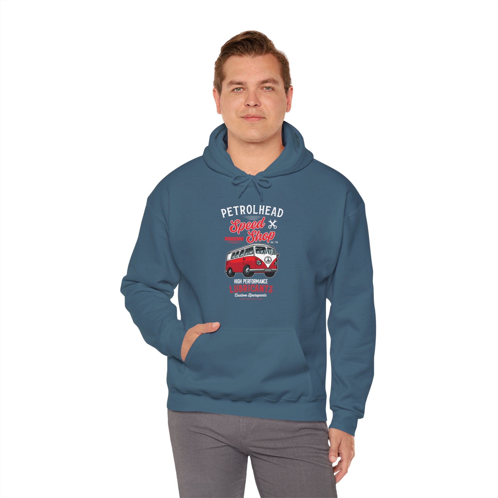 "PETROLHEAD SPEED SHOP LUBRICANTS" Unisex Heavy Blend™ Hooded Sweatshirt