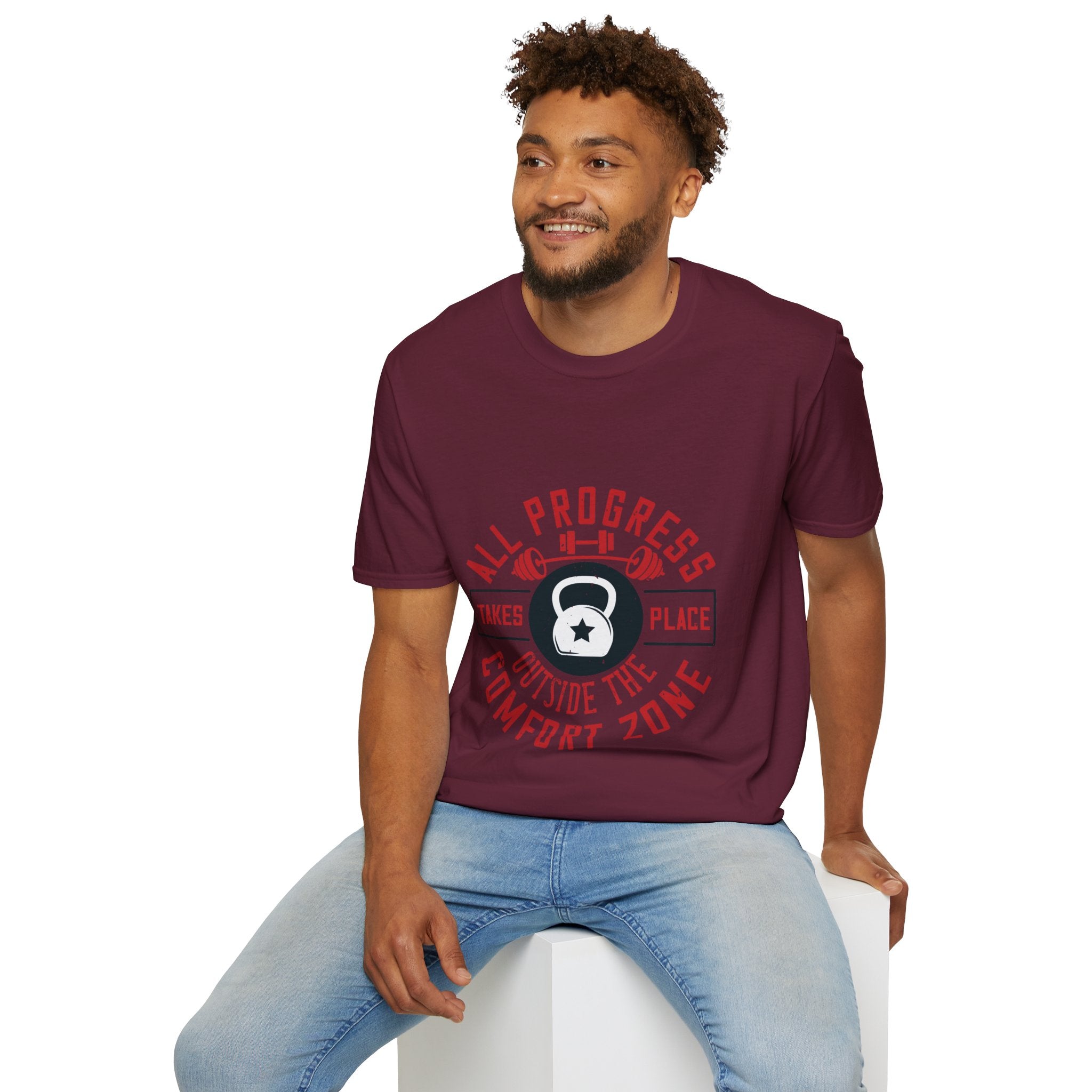 "All ProgressTakes Place Outside Of Comfort Zone" Unisex Soft style T-Shirt