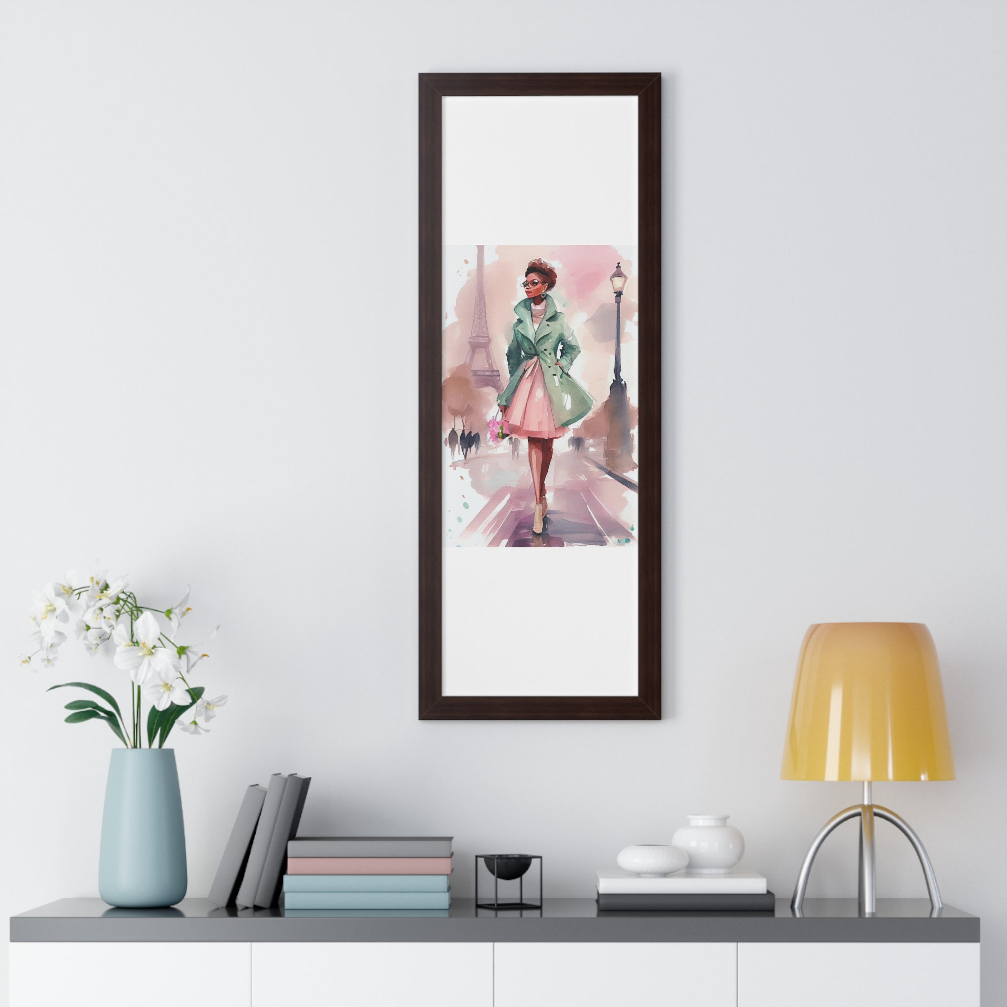 "BLACK WOMAN PARIS GLASSES" Framed Vertical Poster