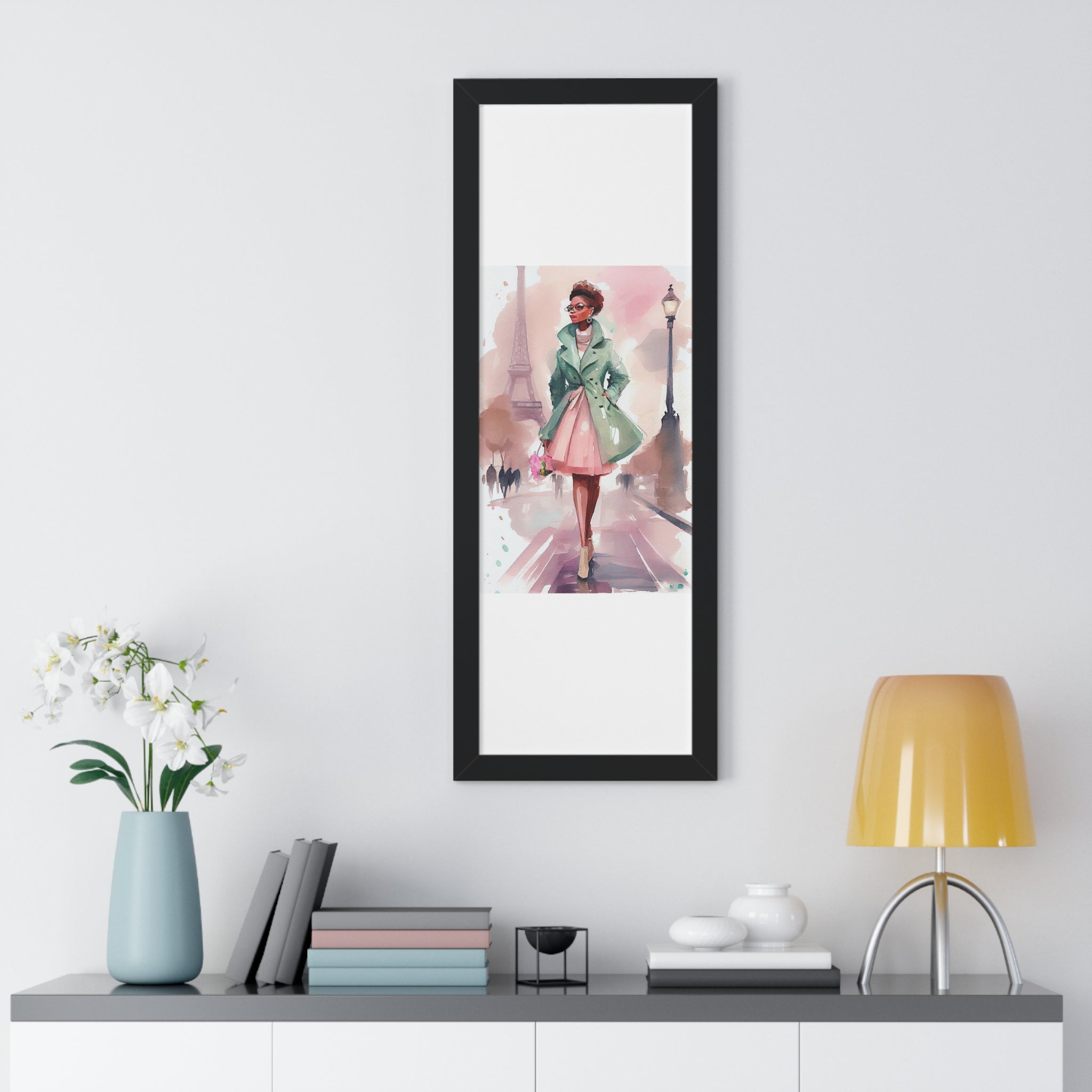 "BLACK WOMAN PARIS GLASSES" Framed Vertical Poster