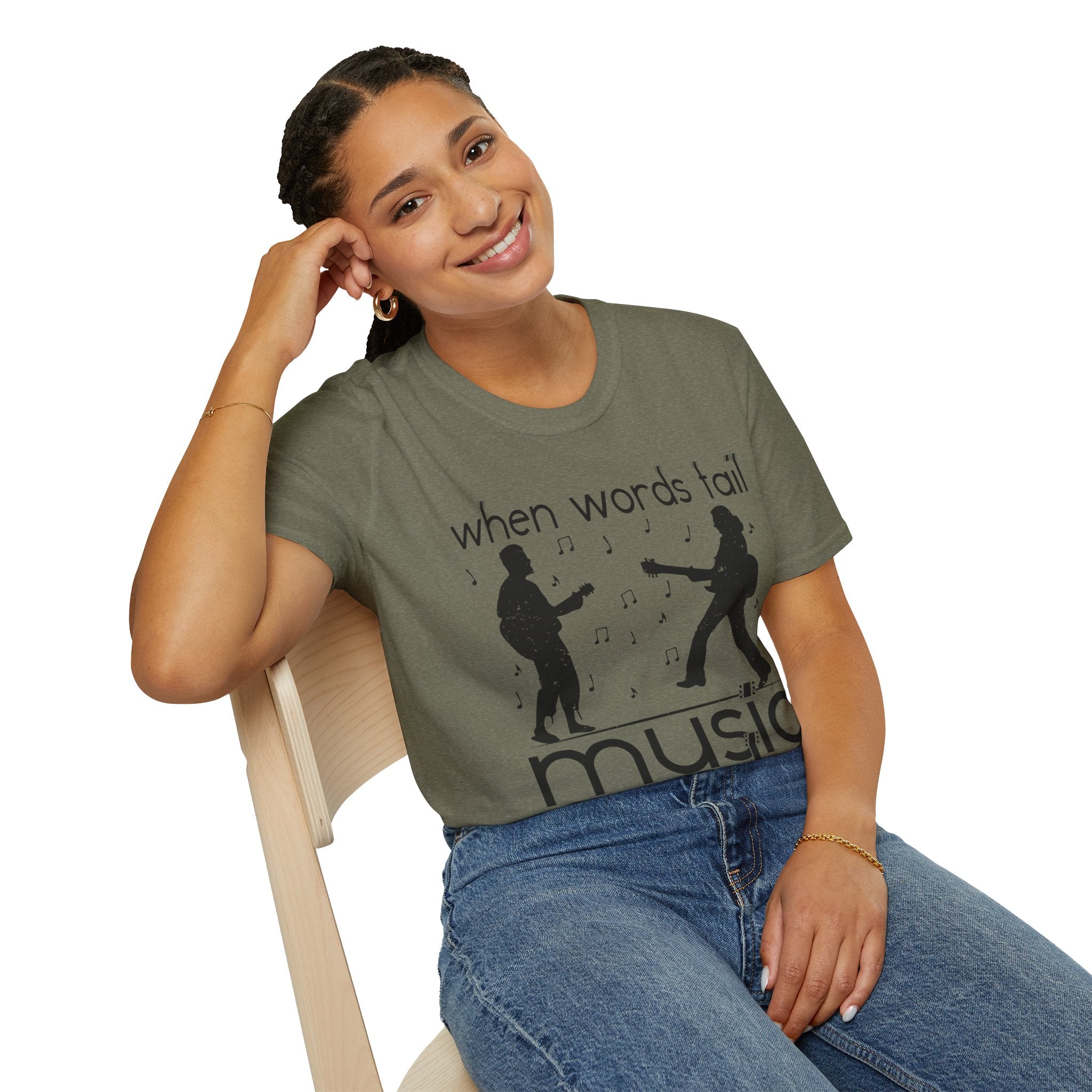 "When Words Fail Music Speaks" Unisex Soft style T-Shirt