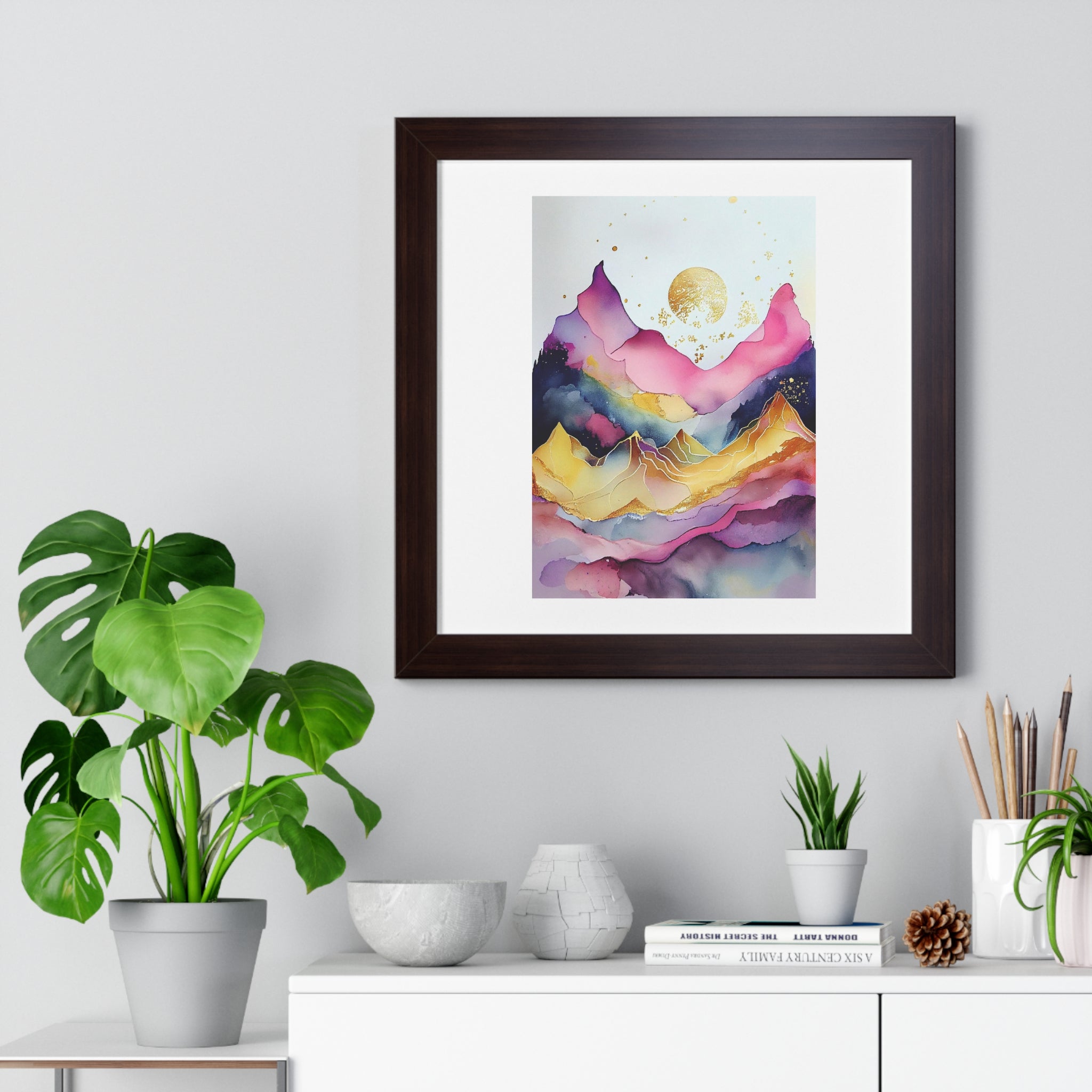 "ABSTRACT ALCOHOLIC INK MOUNTAIN" Framed Vertical Poster