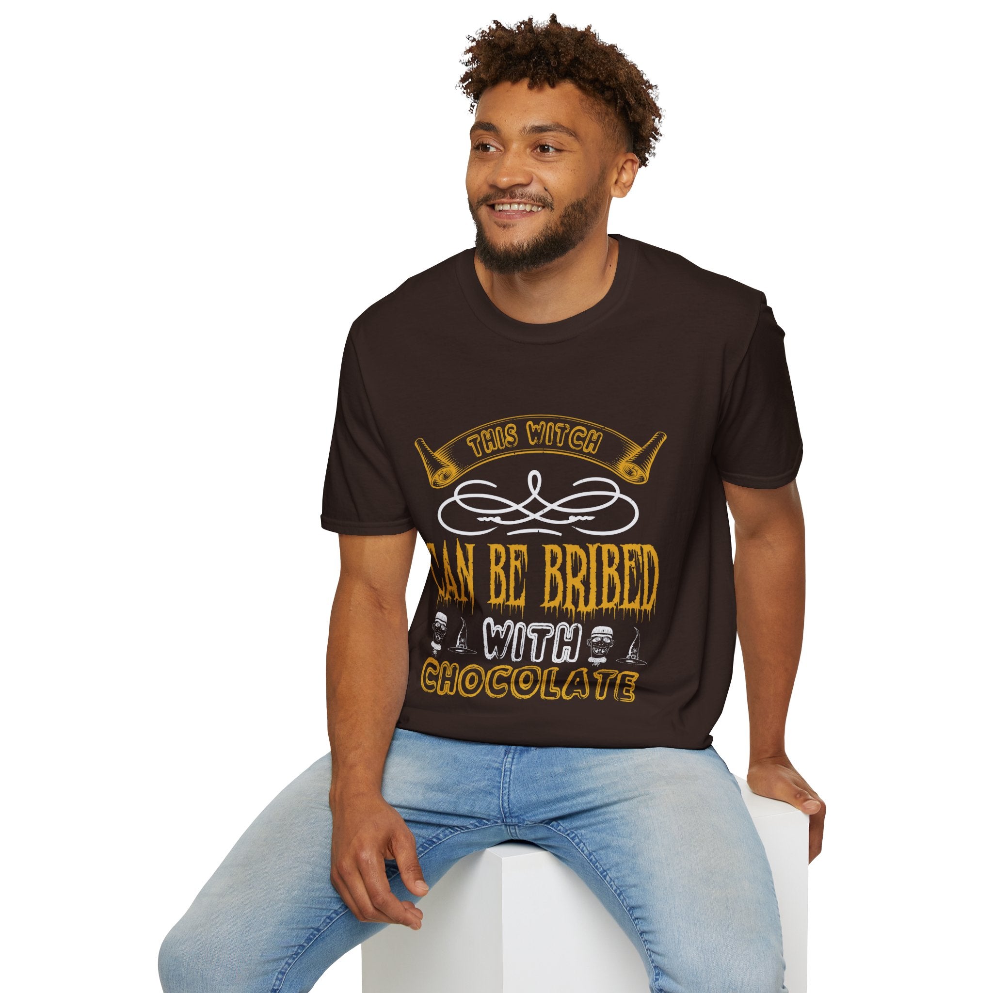 "THIS WITCH CAN BE BRIBED WITH CHOCOLATE" Unisex Soft style T-Shirt