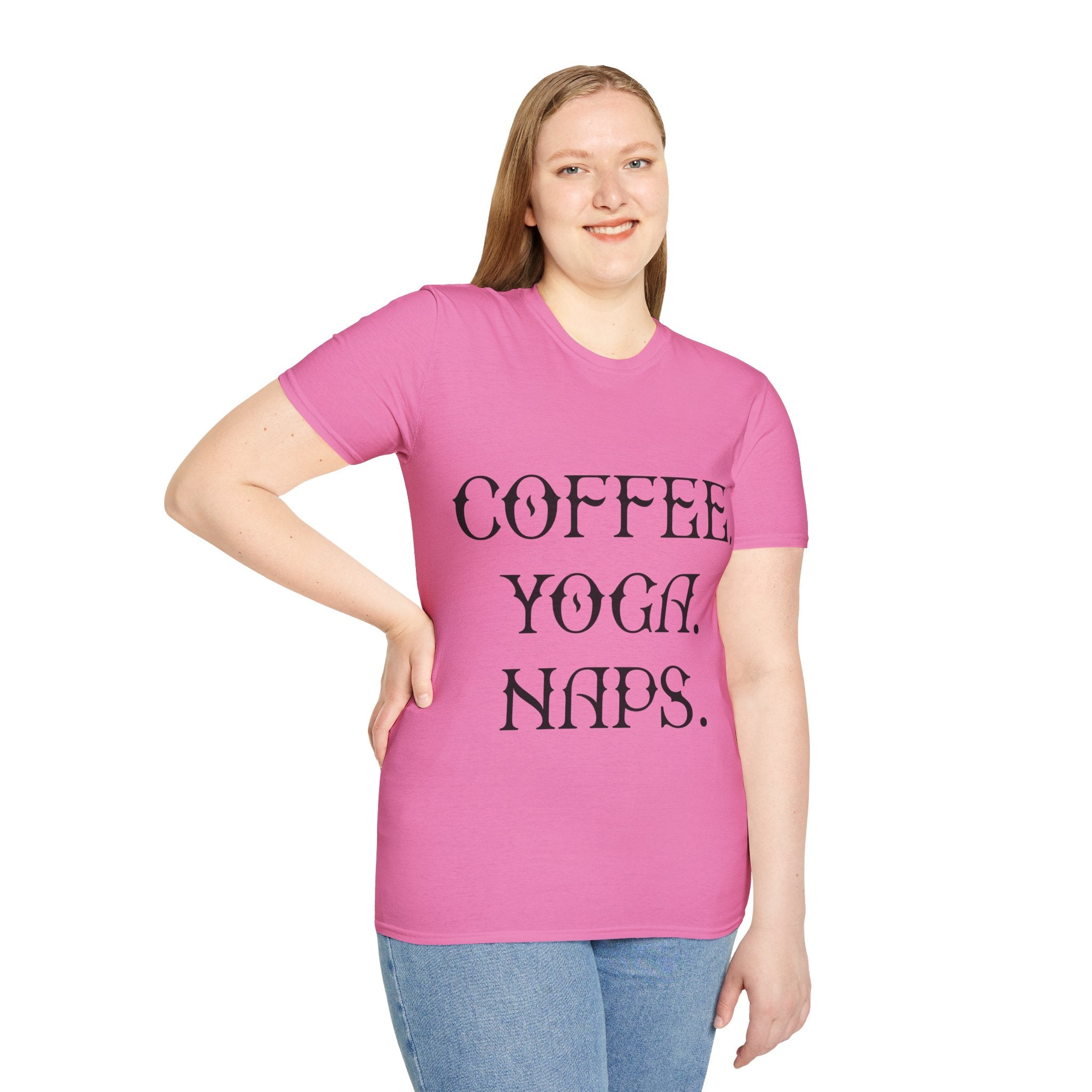 "COFFEE YOGA NAPS" Unisex Soft style T-Shirt