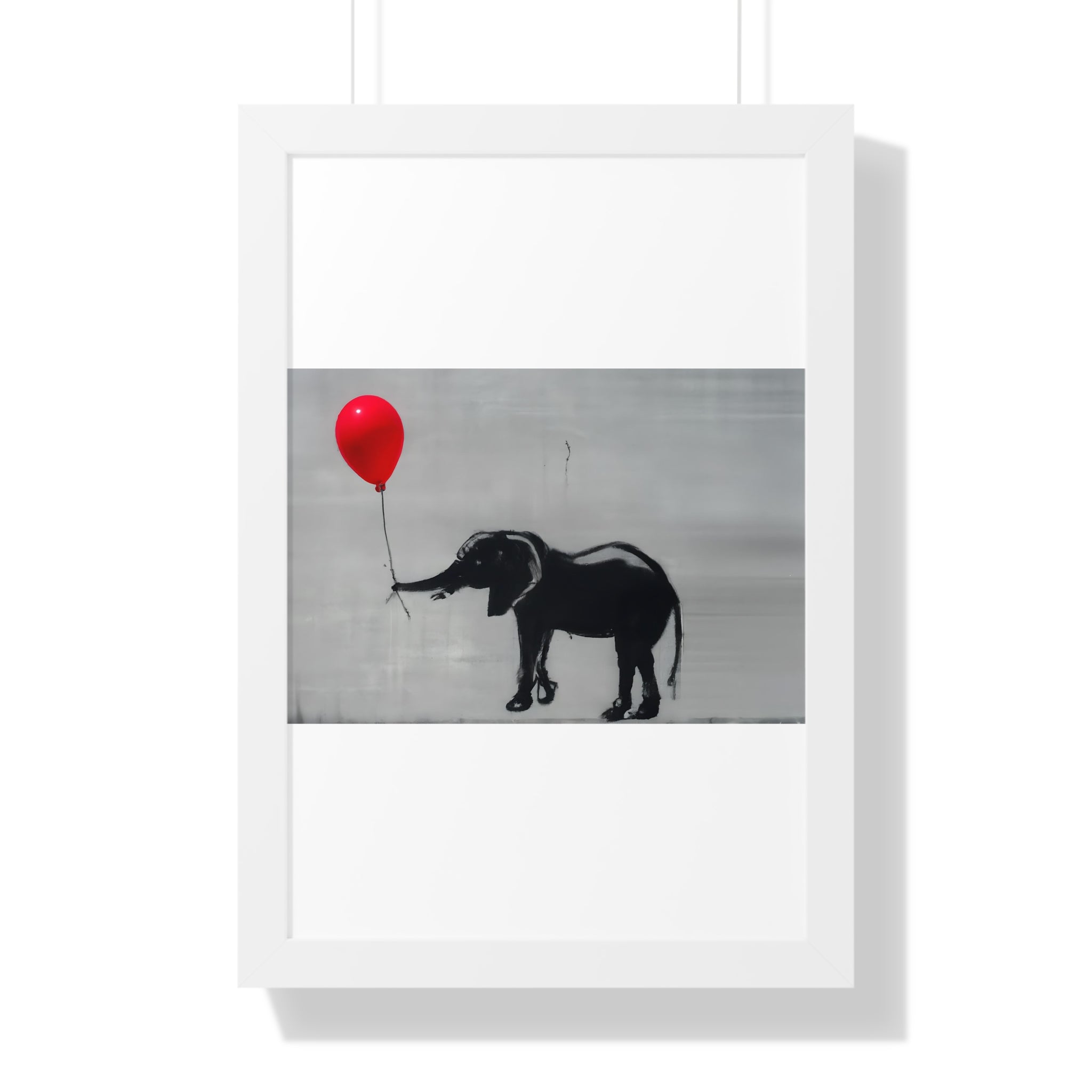 "BANKSY-STYLE ELEPHANT HOLDING A RED BALLOON" Framed Vertical Poster