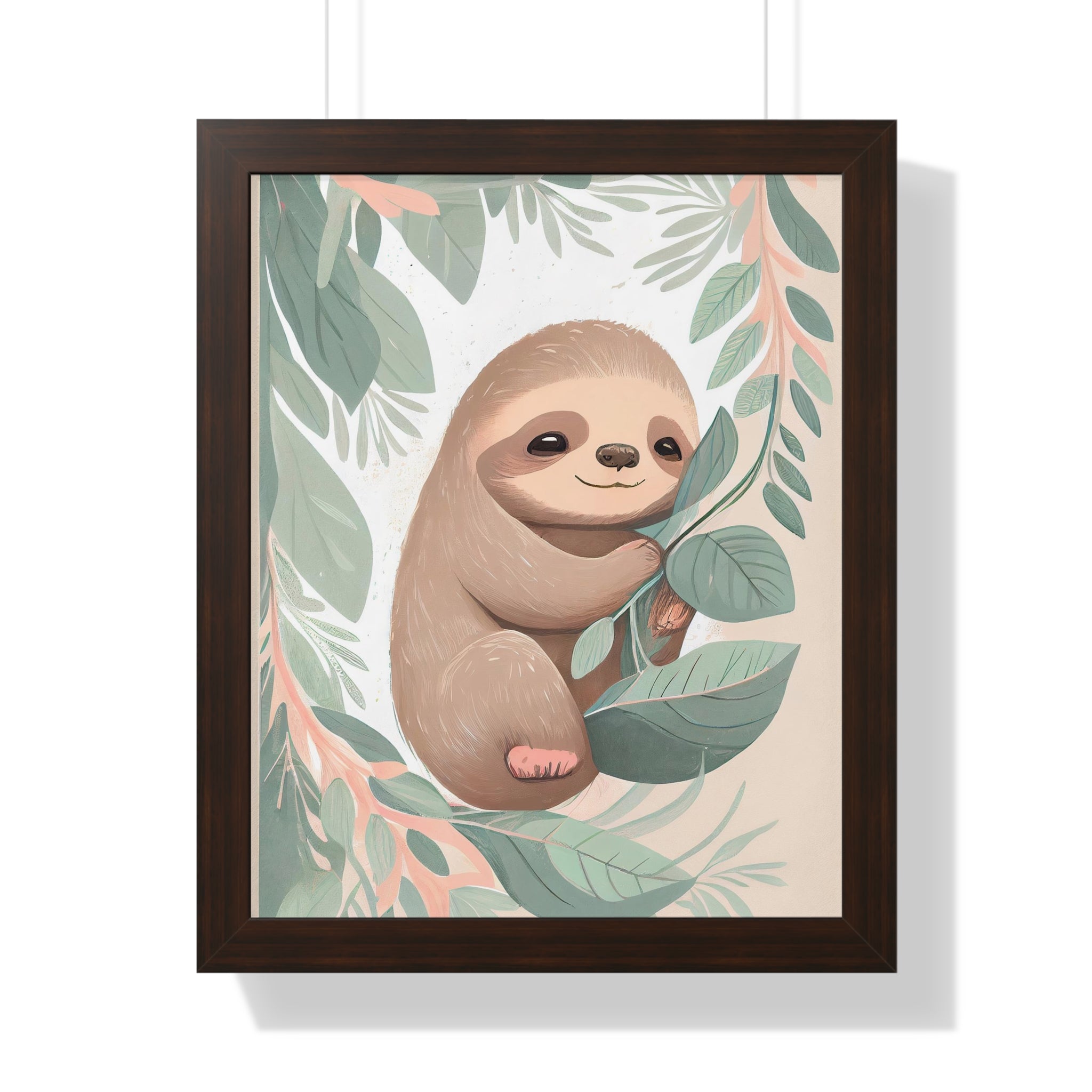 "ABSTRACT BABY SLOTH ON LEAF" Framed Vertical Poster