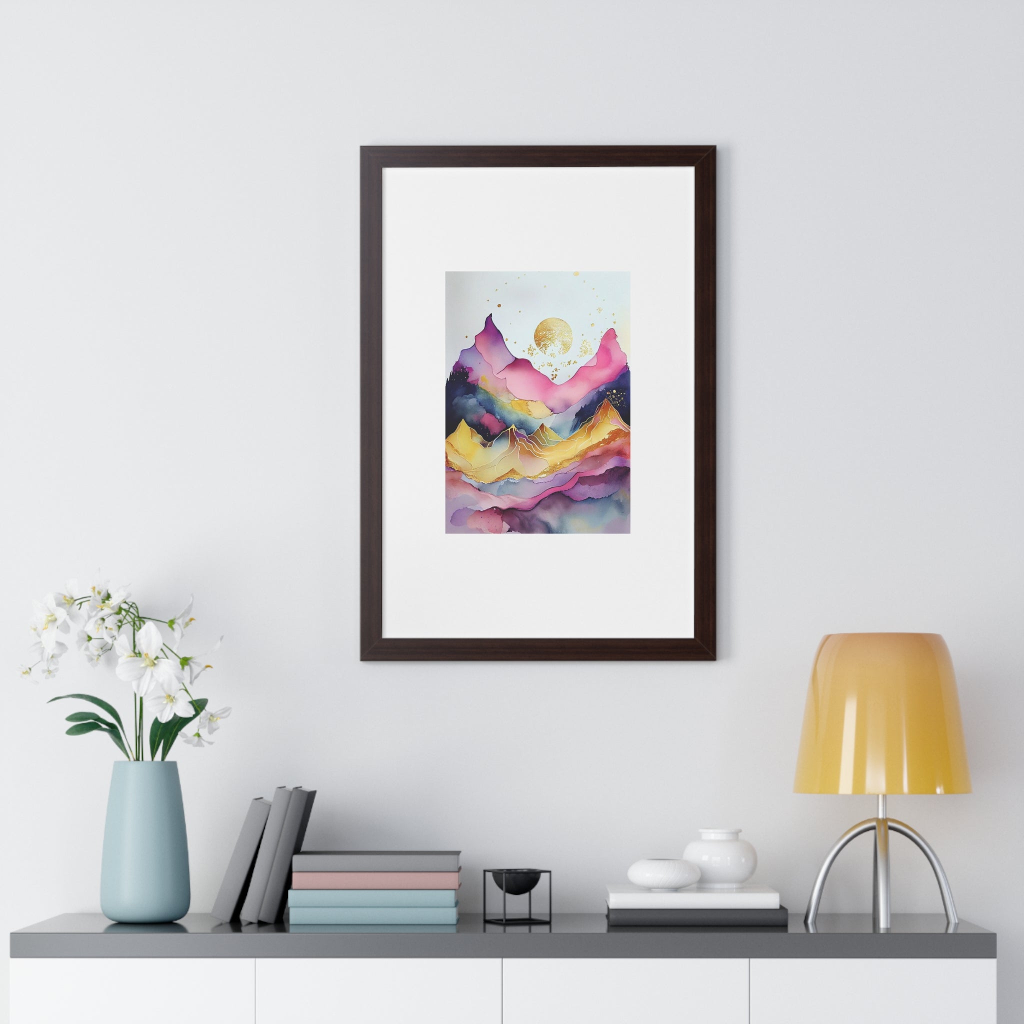 "ABSTRACT ALCOHOLIC INK MOUNTAIN" Framed Vertical Poster