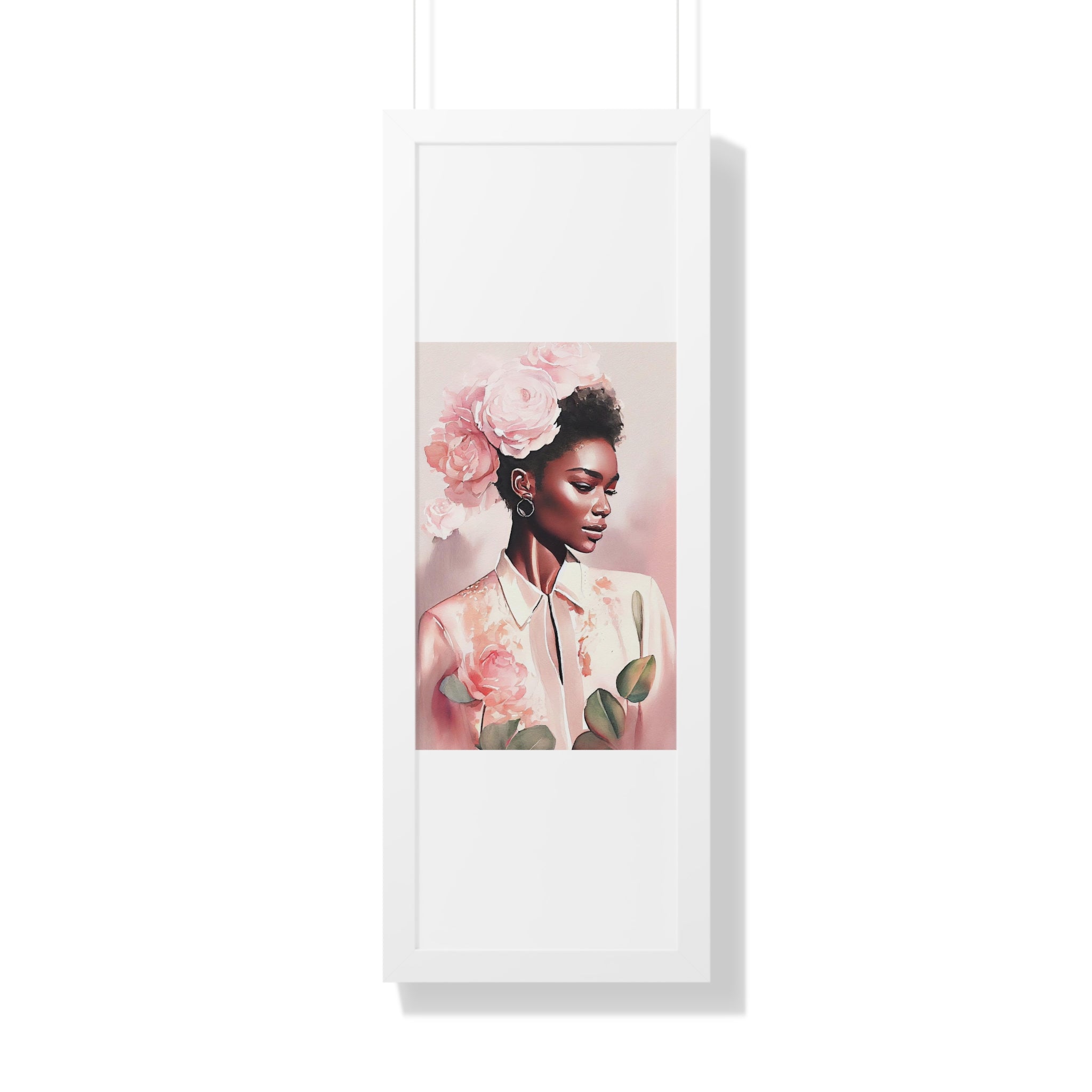 "BLACK WOMAN PEONIES" Framed Vertical Poster