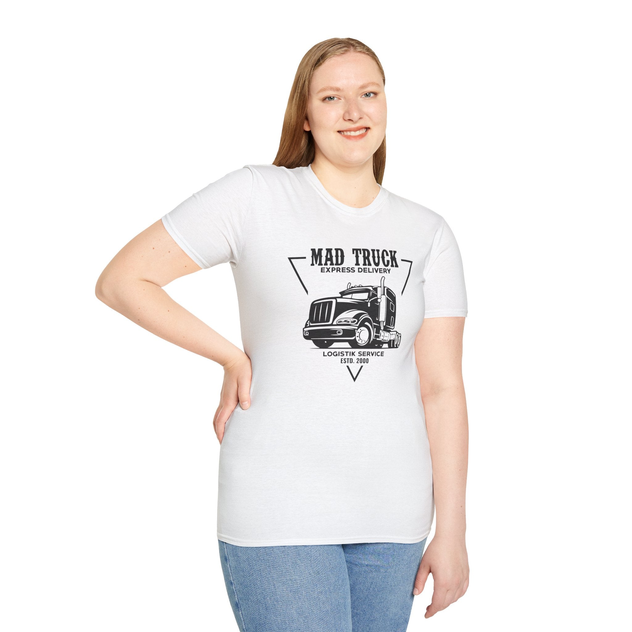 "MAD TRUCK EXPRESS DELIVERY LOGISTIK SERVICE ESTD. 2000" Unisex Soft style T-Shirt