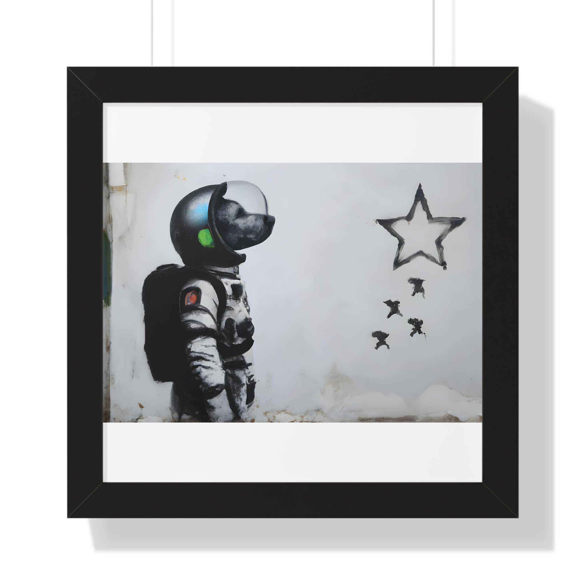 "BANKSY-STYLE ASTRONAUT DOG LOOKING TO THE STARS" Framed Vertical Poster