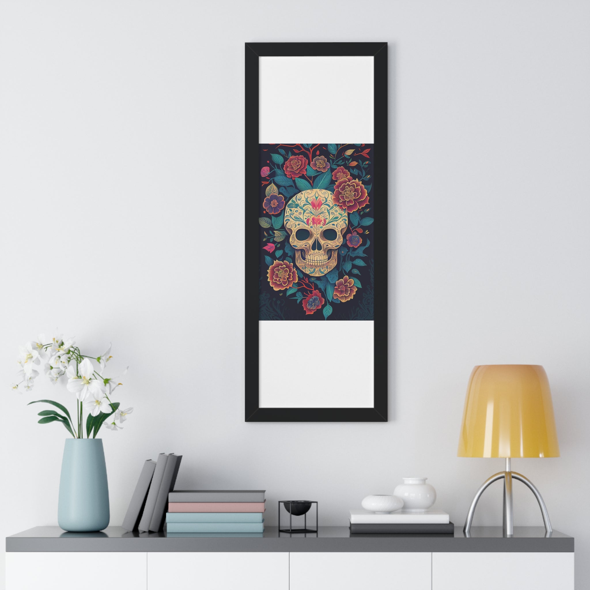 "BEIGE CHINOISERIE SUGAR SKULL" Framed Vertical Poster