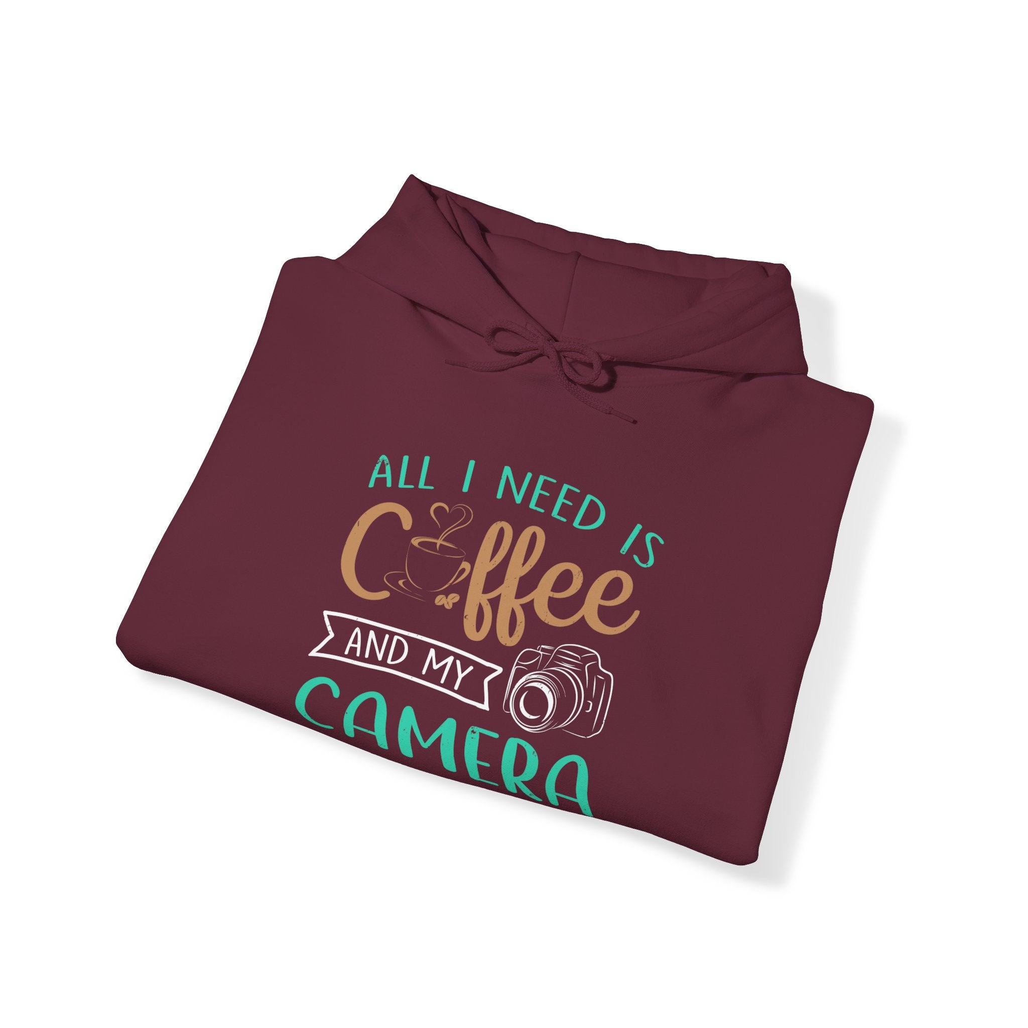 "ALL I NEED IS COFFEE AND MY CAMERA" Unisex Heavy Blend™ Hooded Sweatshirt