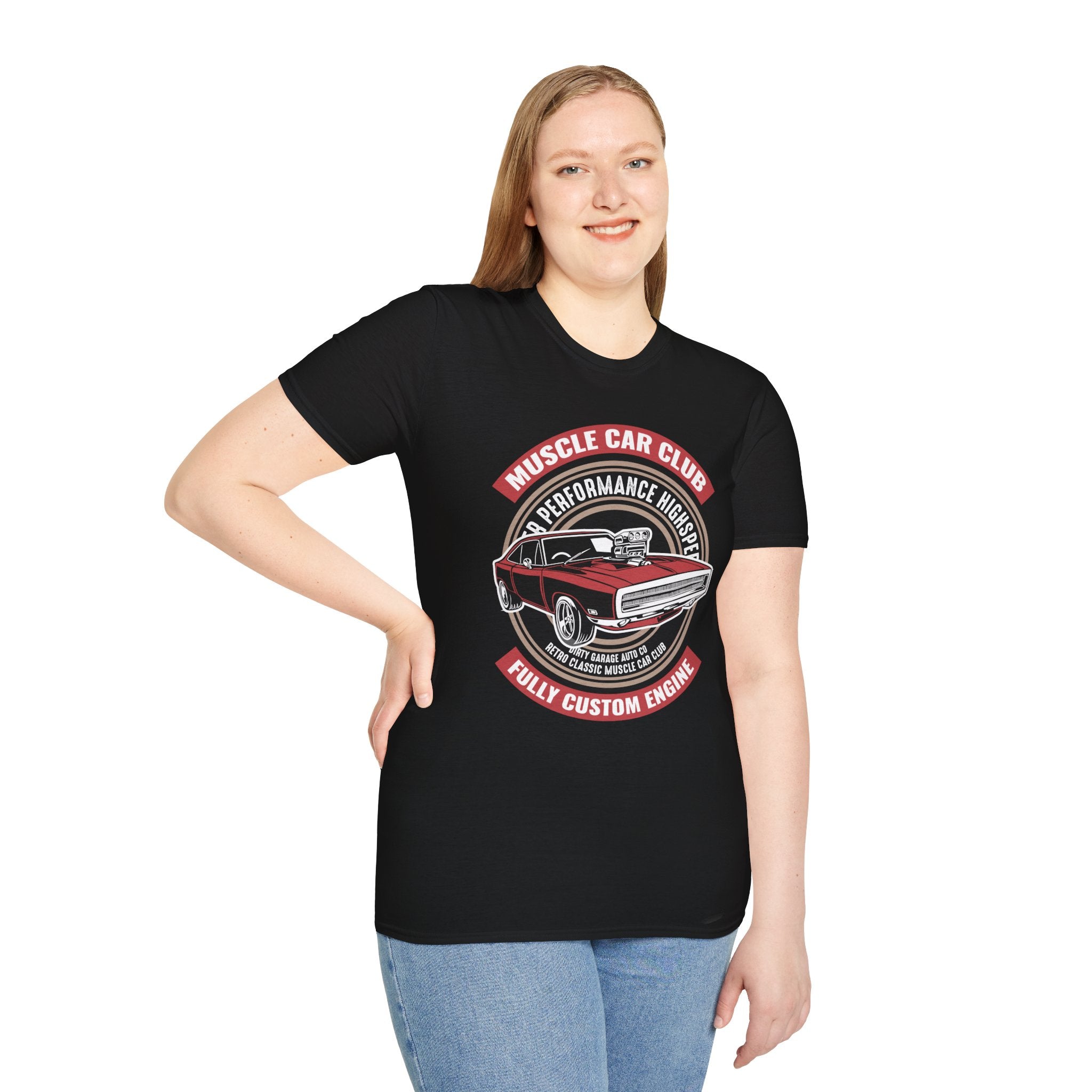 "MUSCLE CAR CLUB FULLY CUSTOM ENGINE" Unisex Soft style T-Shirt