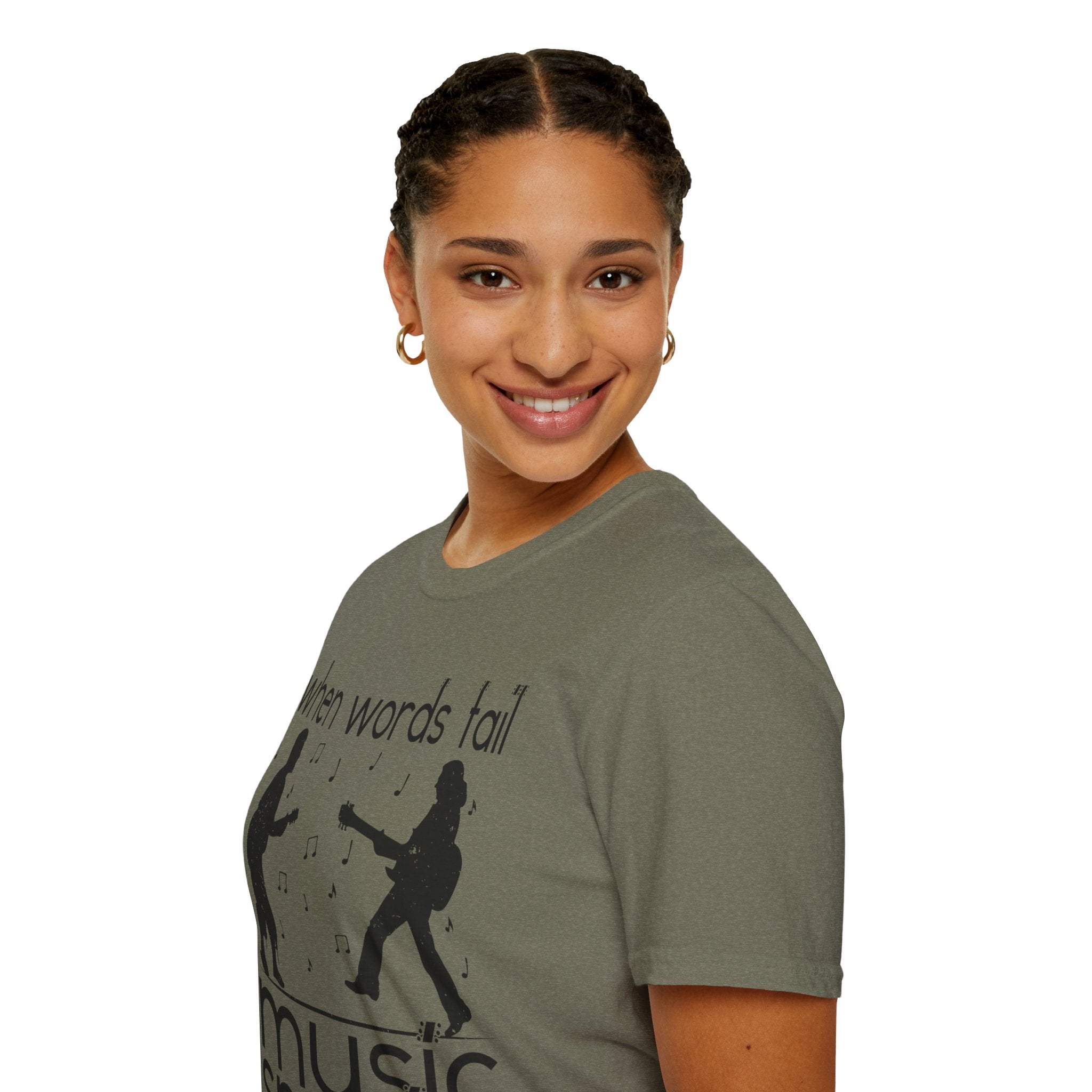 "When Words Fail Music Speaks" Unisex Soft style T-Shirt