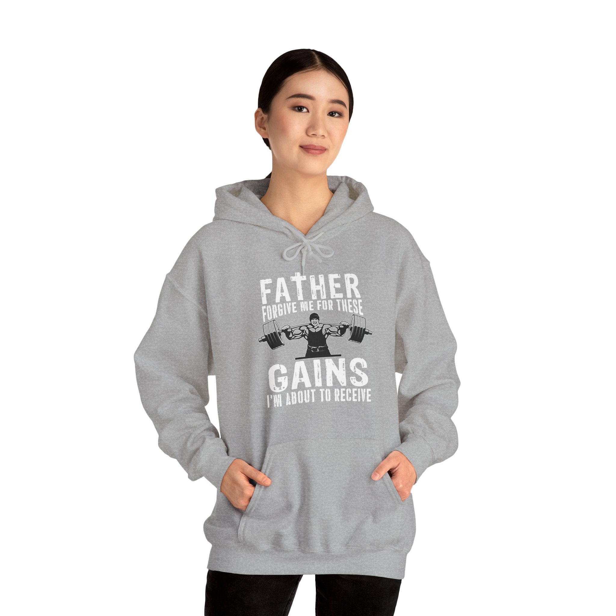 "Father Forgive Me For These Gains I M About  To Receive" Unisex Heavy Blend™ Hooded Sweatshirt