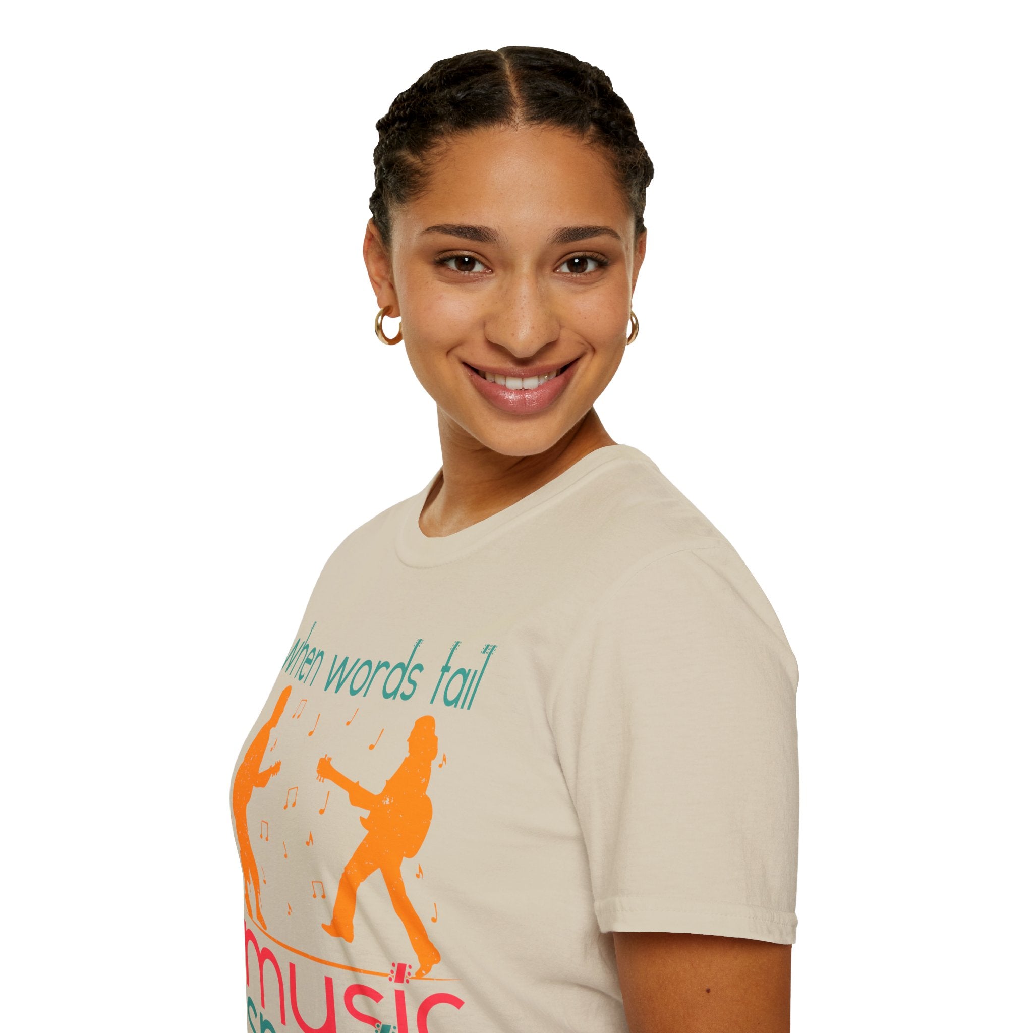 "When Words Fail Music Speaks" Unisex Soft style T-Shirt