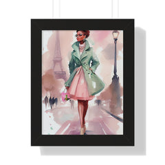 "BLACK WOMAN PARIS GLASSES" Framed Vertical Poster