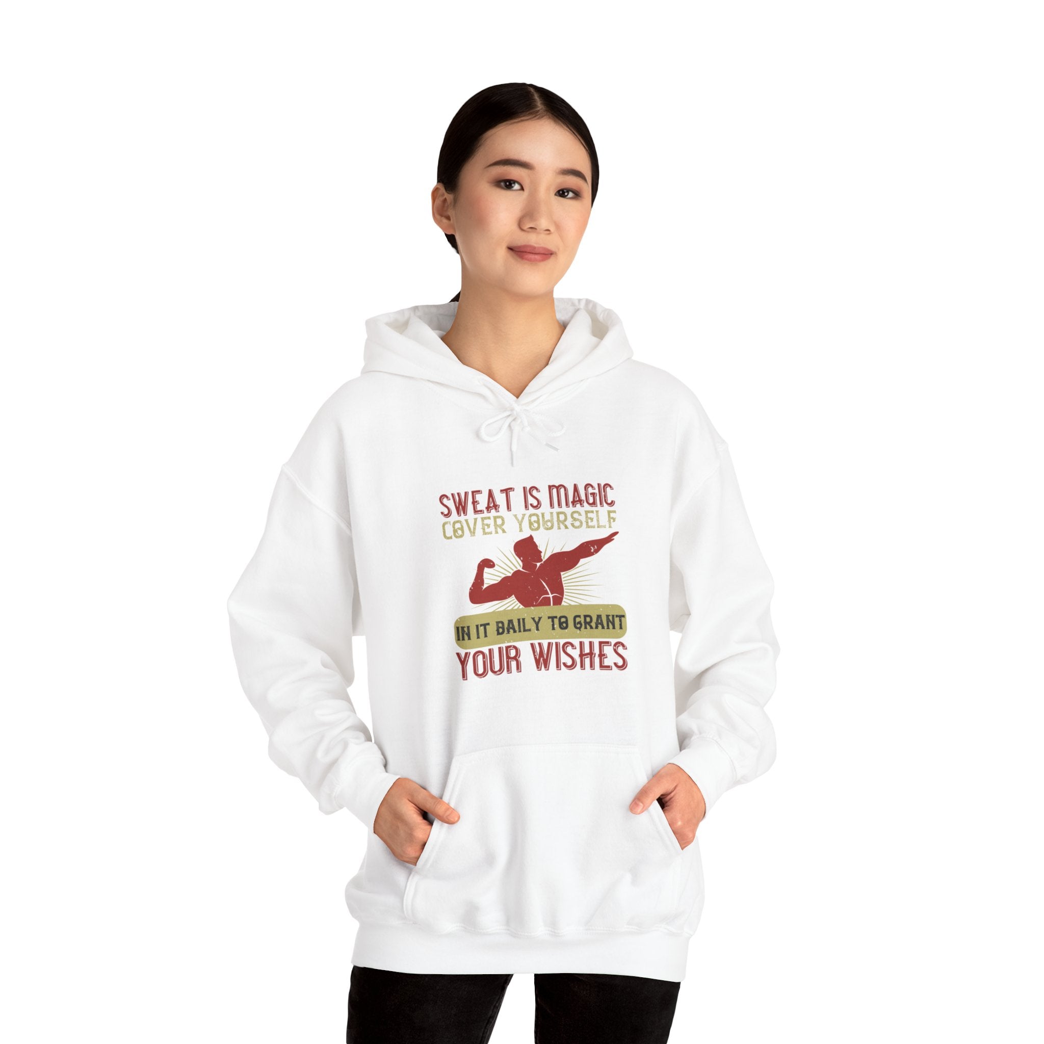 "Sweat is magic Cover yourself in it daily to grant your wishes"  Unisex Heavy Blend™ Hooded Sweatshirt