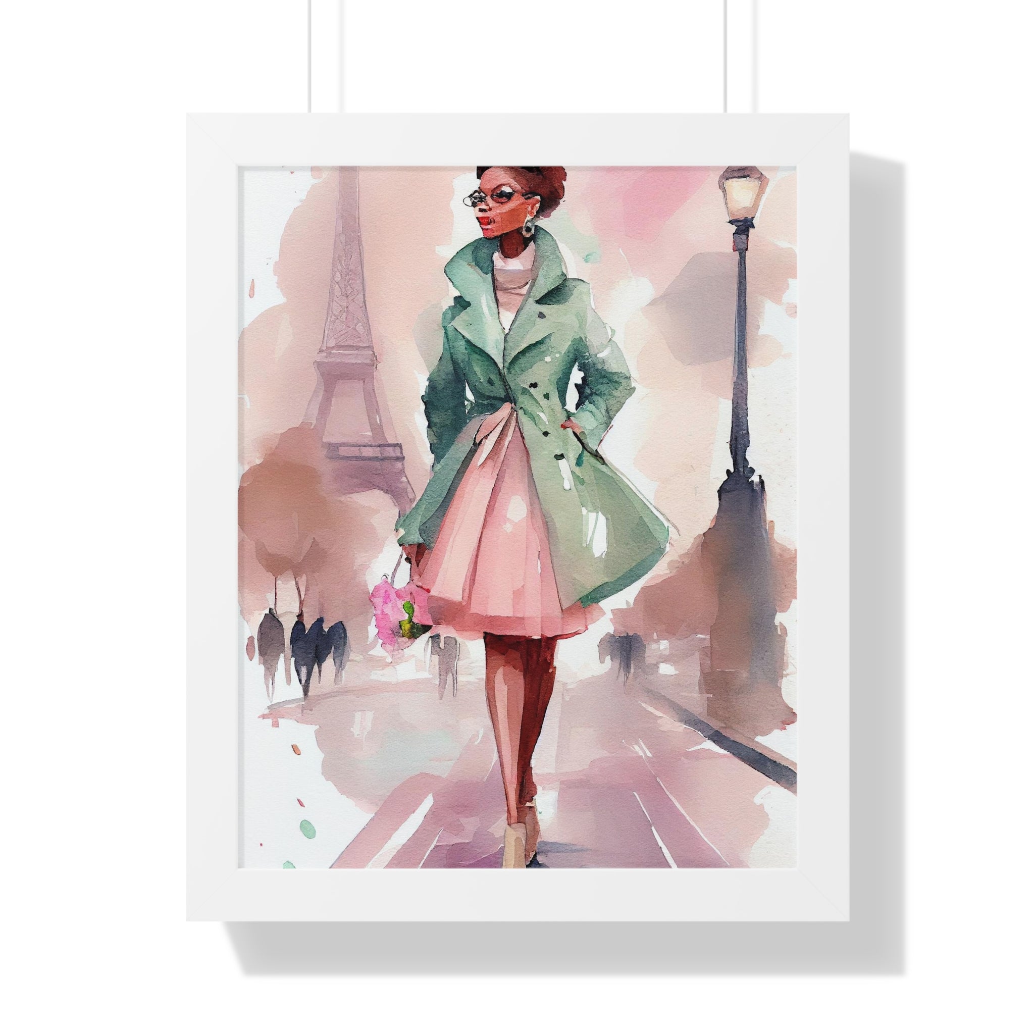 "BLACK WOMAN PARIS GLASSES" Framed Vertical Poster